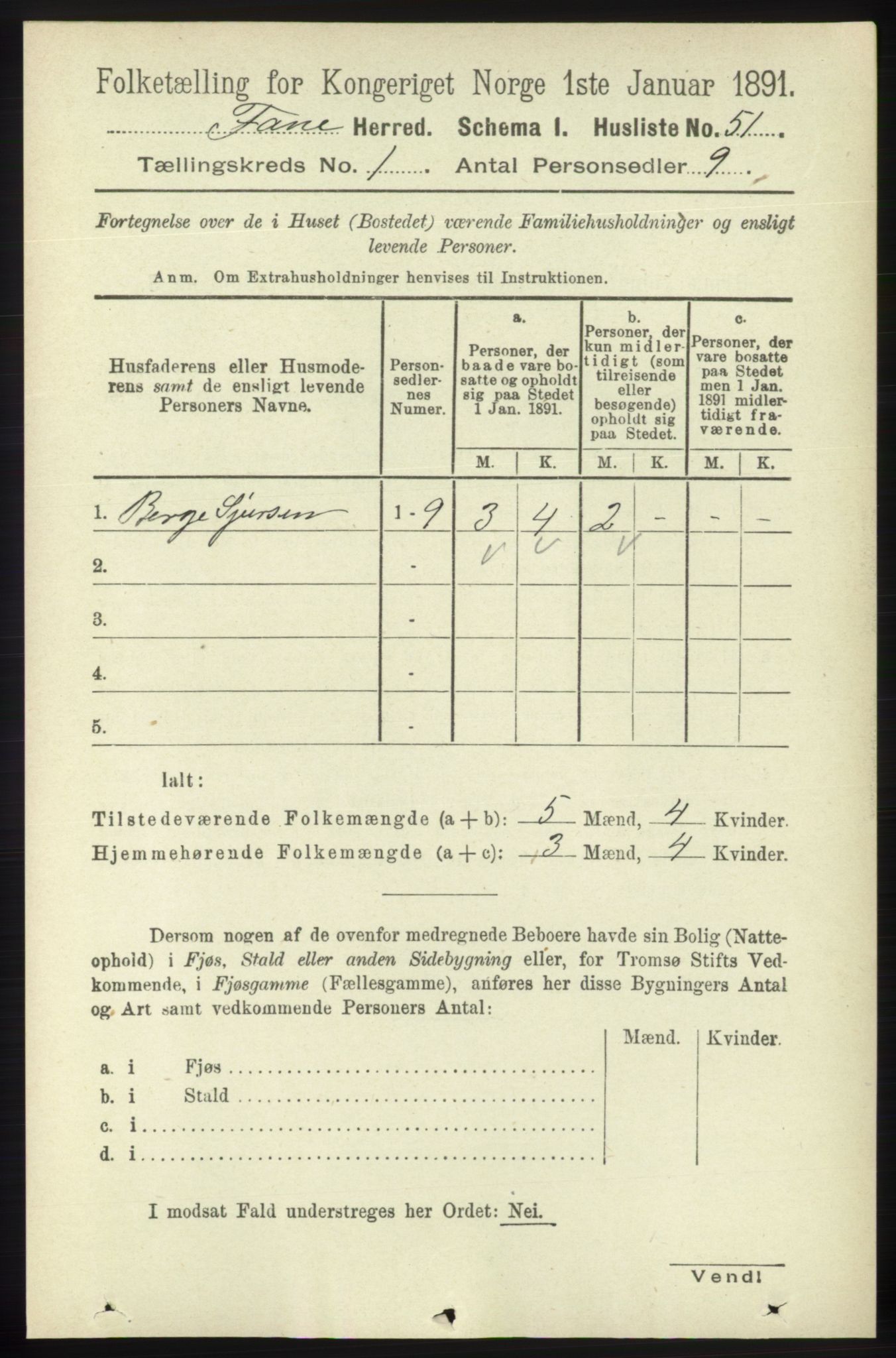 RA, 1891 census for 1249 Fana, 1891, p. 78