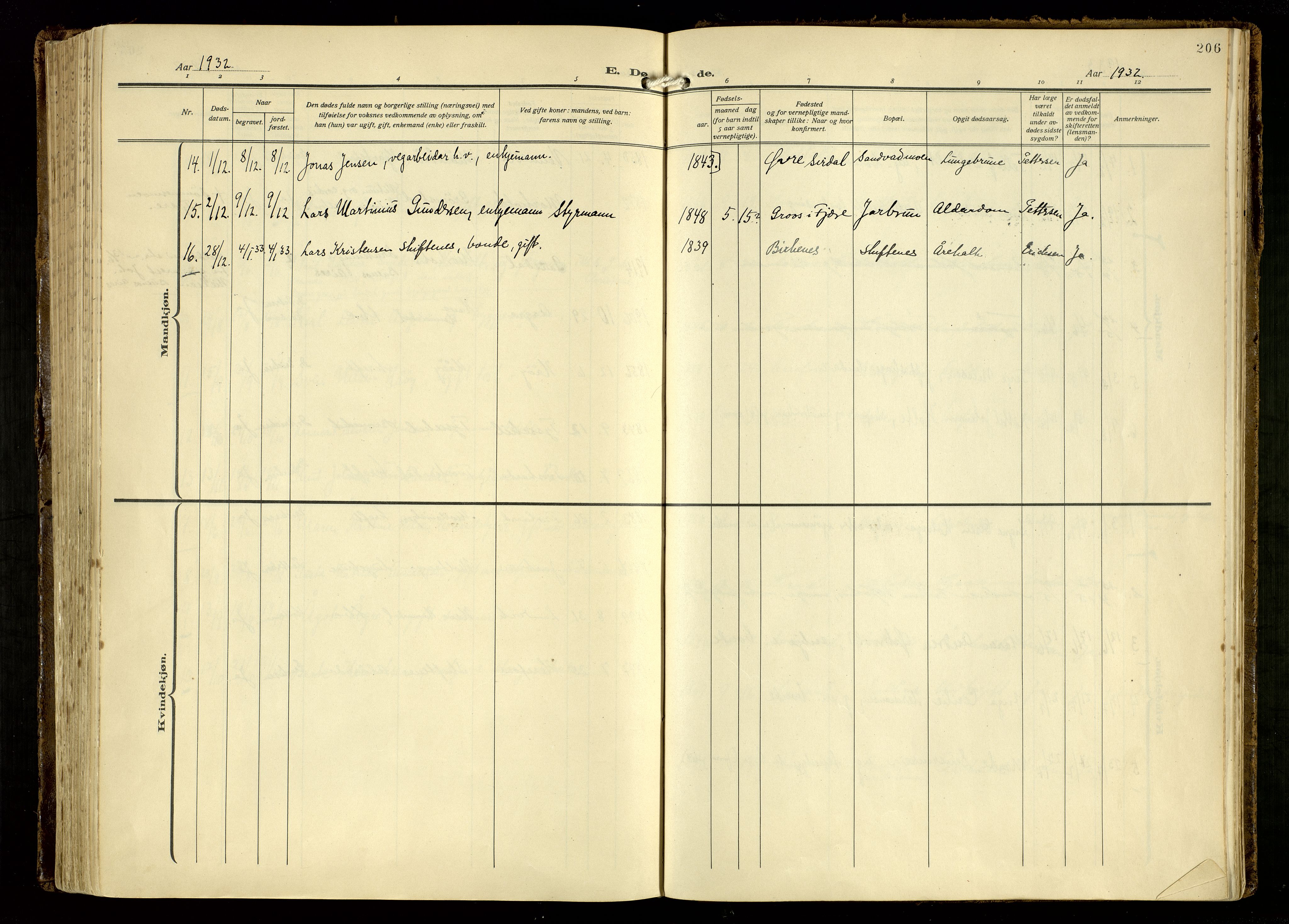 Hommedal sokneprestkontor, SAK/1111-0023/F/Fa/Fab/L0008: Parish register (official) no. A 8, 1925-1956, p. 206