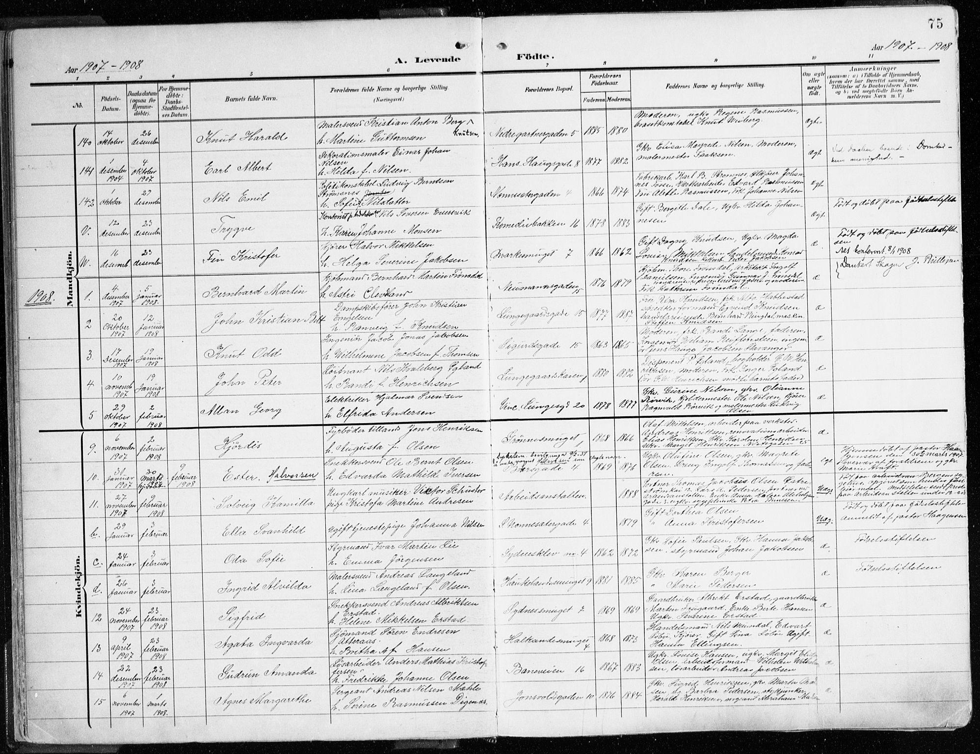 Domkirken sokneprestembete, SAB/A-74801/H/Haa/L0025: Parish register (official) no. B 8, 1903-1925, p. 75