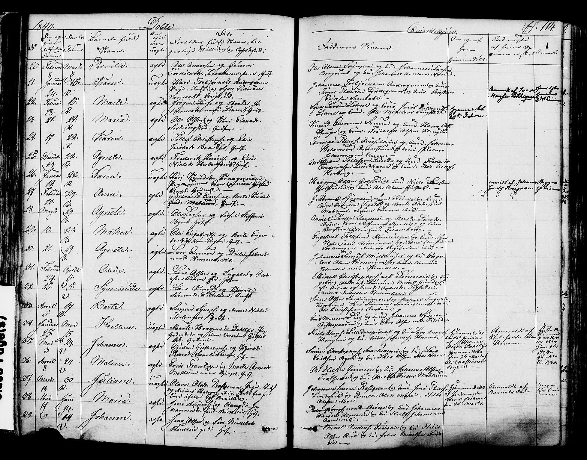 Ringsaker prestekontor, SAH/PREST-014/K/Ka/L0008: Parish register (official) no. 8, 1837-1850, p. 114