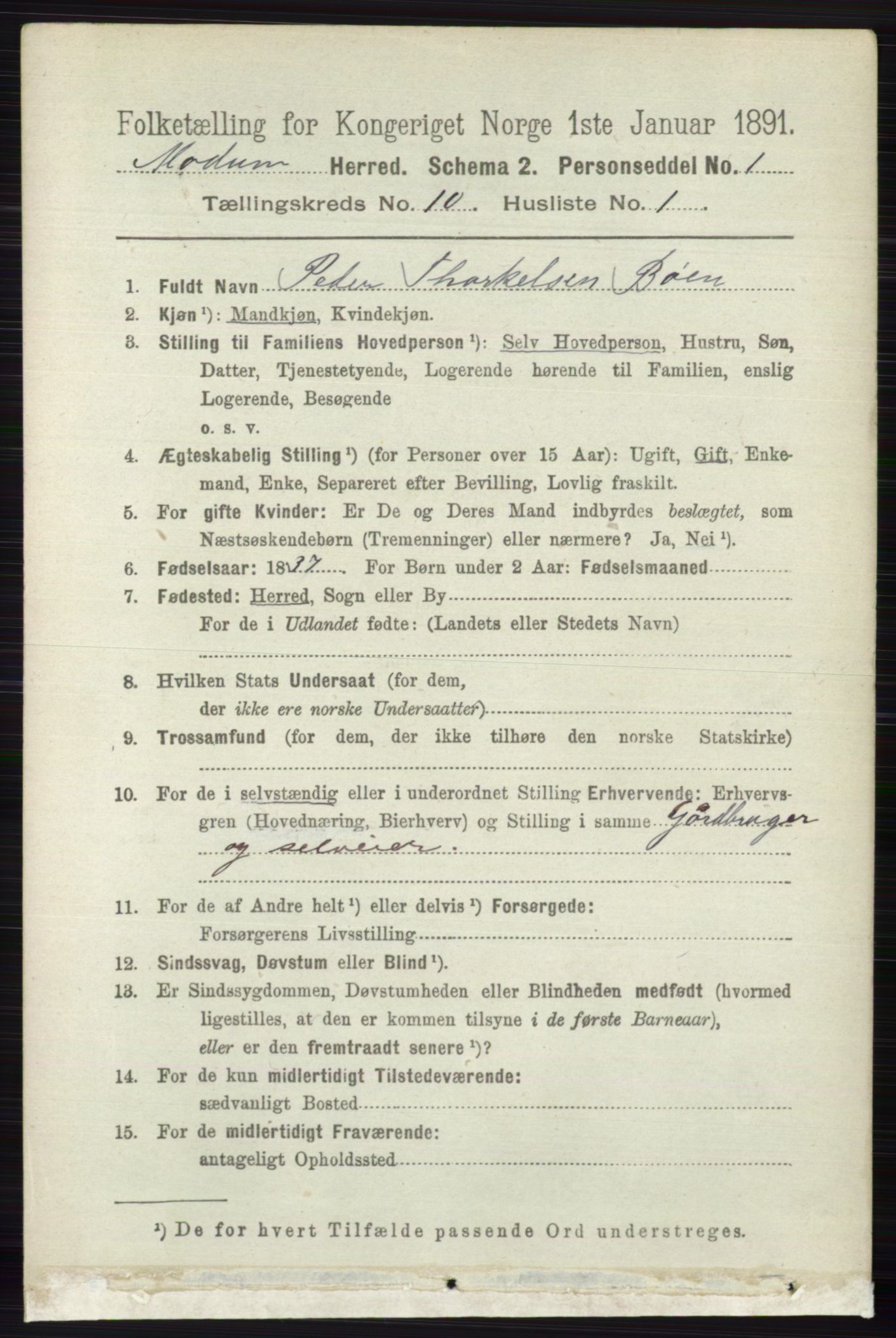 RA, 1891 census for 0623 Modum, 1891, p. 3971