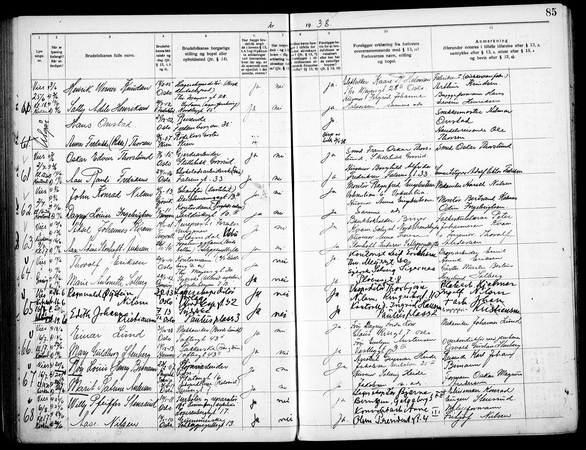 Paulus prestekontor Kirkebøker, AV/SAO-A-10871/H/Ha/L0005: Banns register no. 5, 1932-1938, p. 85