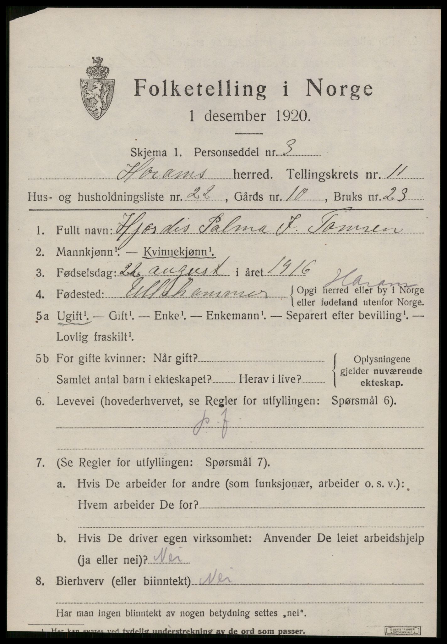 SAT, 1920 census for Haram, 1920, p. 6527