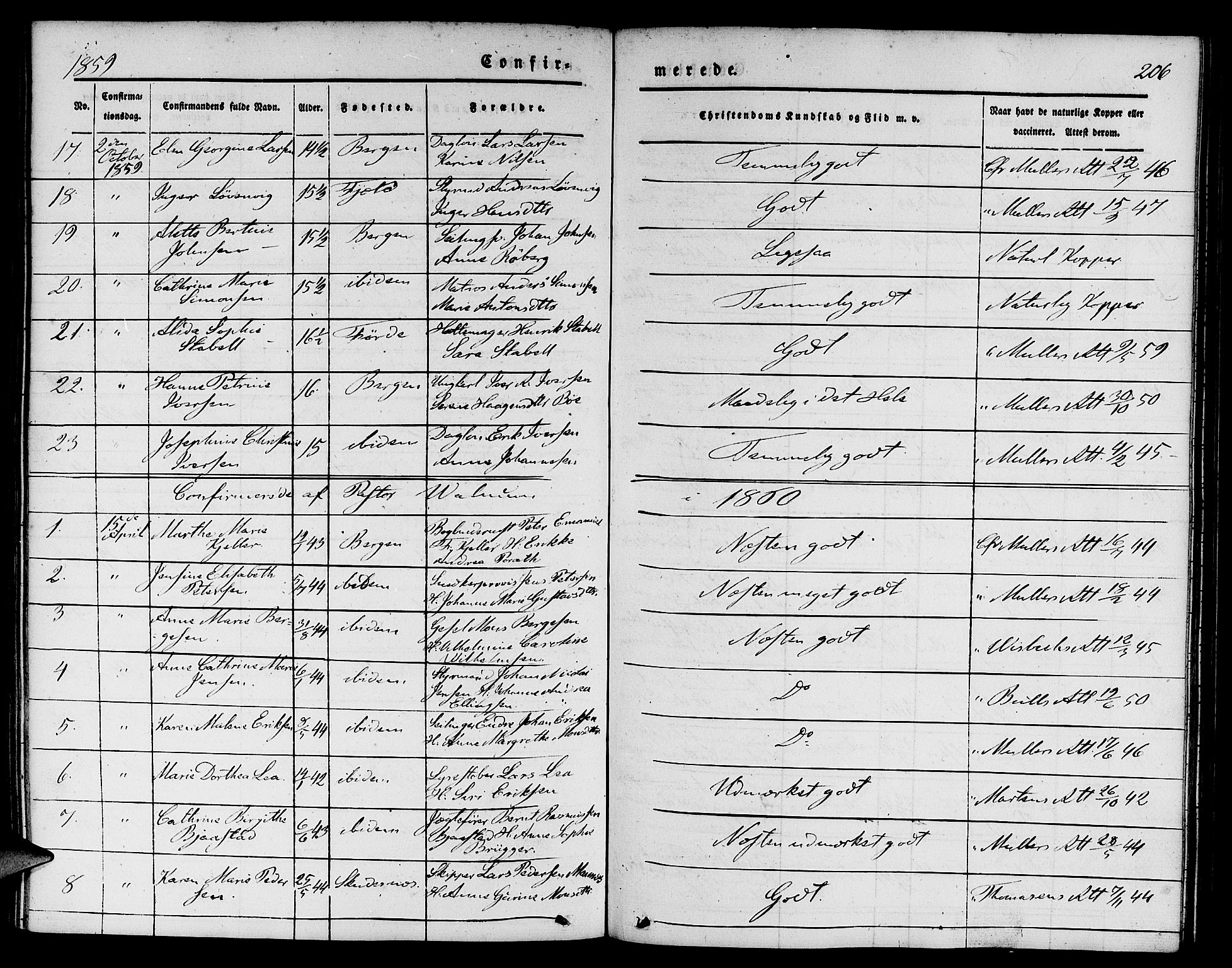 Nykirken Sokneprestembete, SAB/A-77101/H/Hab: Parish register (copy) no. C 1, 1844-1871, p. 206
