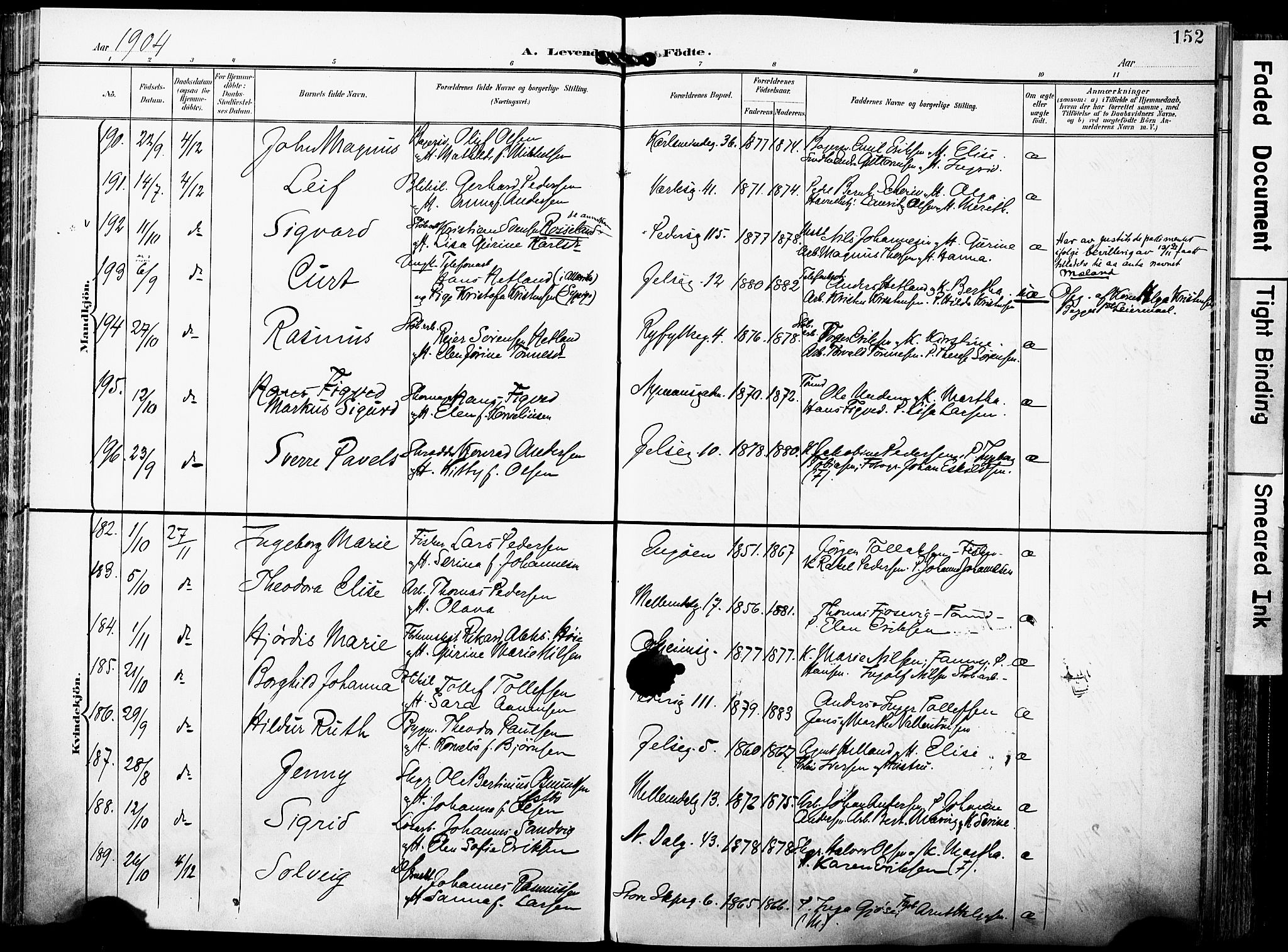 St. Johannes sokneprestkontor, SAST/A-101814/001/30/30BA/L0007: Parish register (official) no. A 7, 1900-1910, p. 152