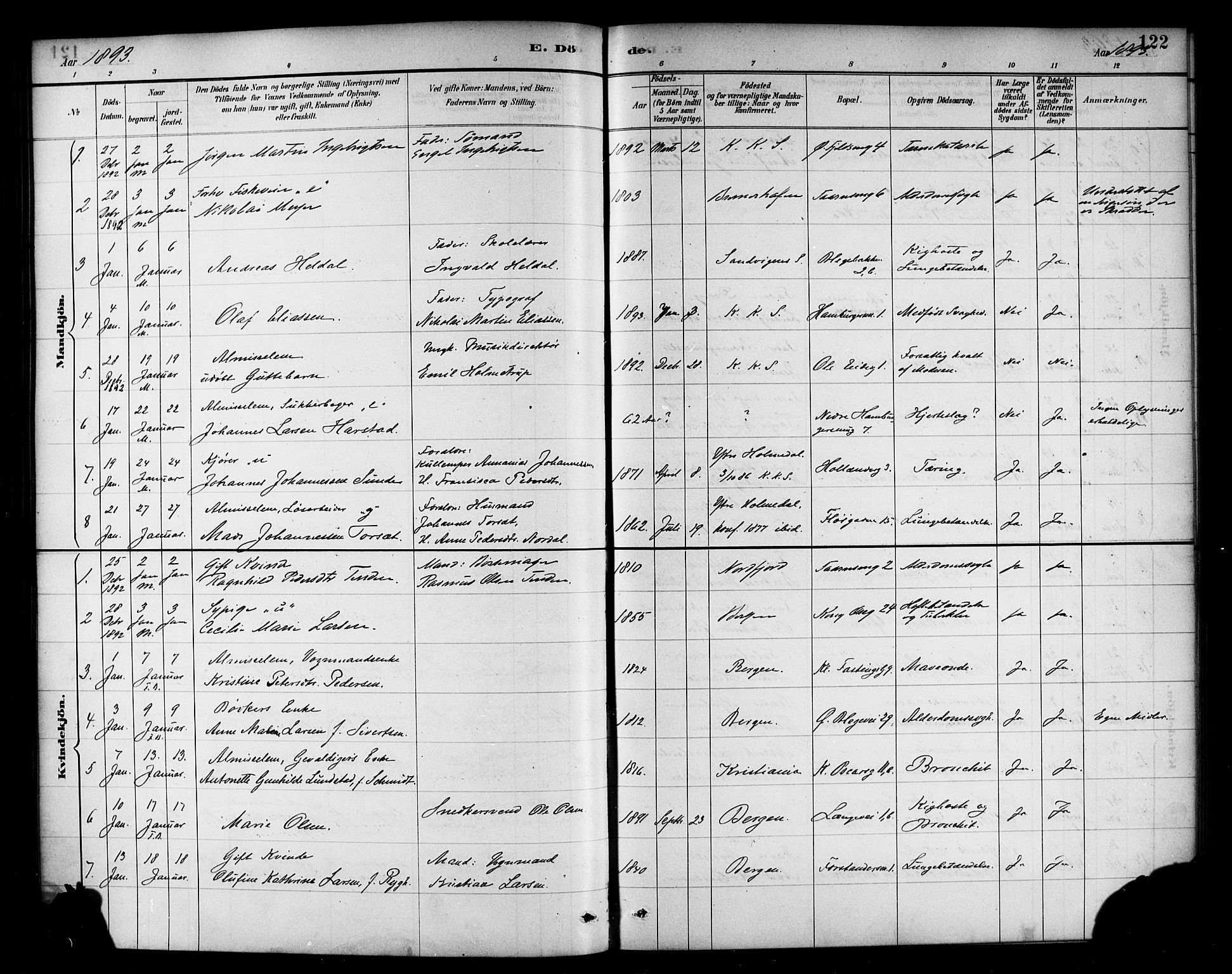 Korskirken sokneprestembete, SAB/A-76101/H/Haa/L0047: Parish register (official) no. E 5, 1884-1910, p. 122
