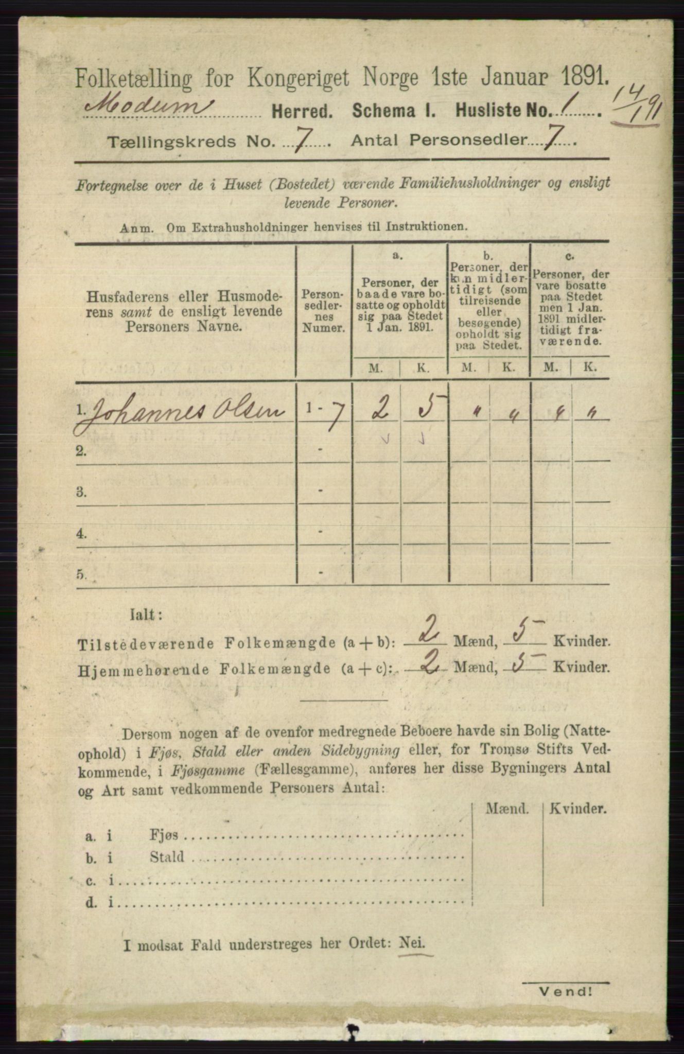 RA, 1891 census for 0623 Modum, 1891, p. 2718