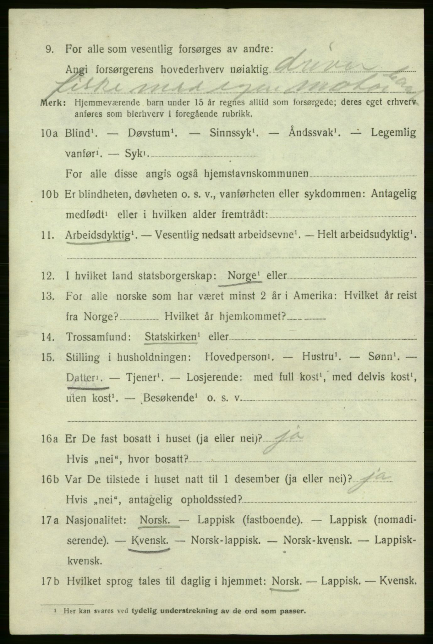 SATØ, 1920 census for Lebesby, 1920, p. 1042