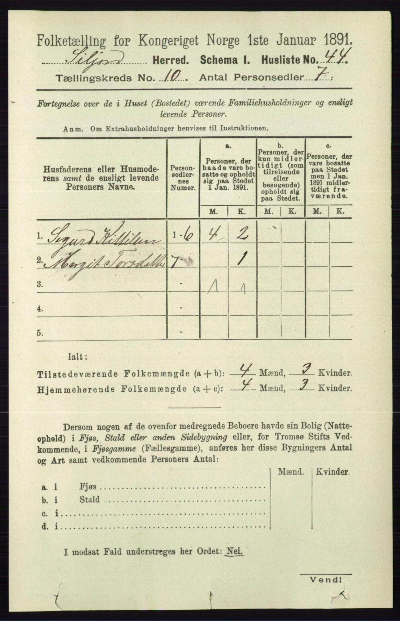 RA, 1891 census for 0828 Seljord, 1891, p. 3447