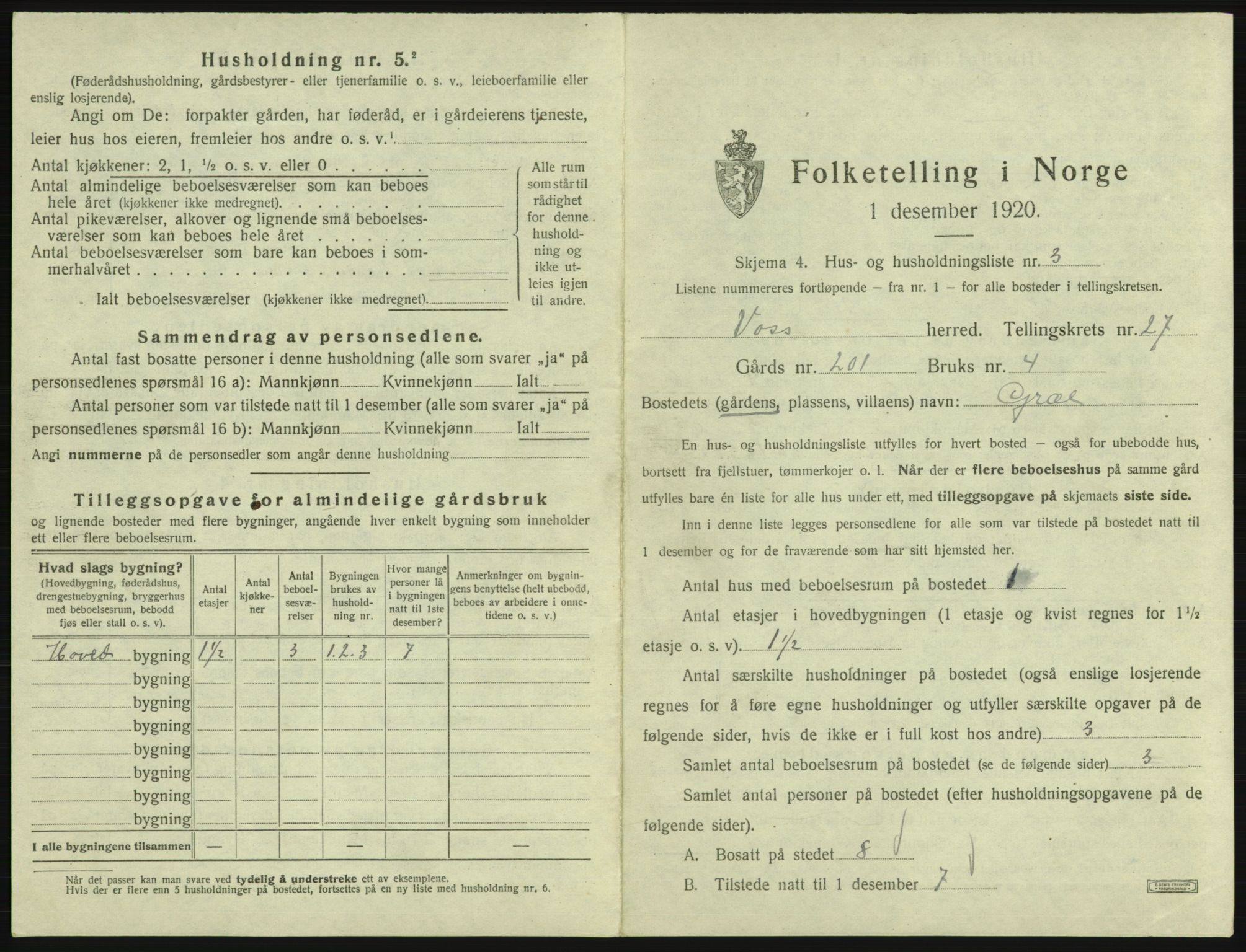 SAB, 1920 census for Voss, 1920, p. 2417