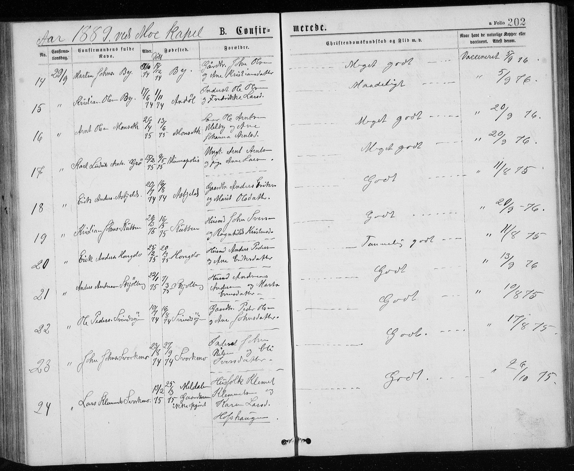 Ministerialprotokoller, klokkerbøker og fødselsregistre - Sør-Trøndelag, SAT/A-1456/671/L0843: Parish register (copy) no. 671C02, 1873-1892, p. 202