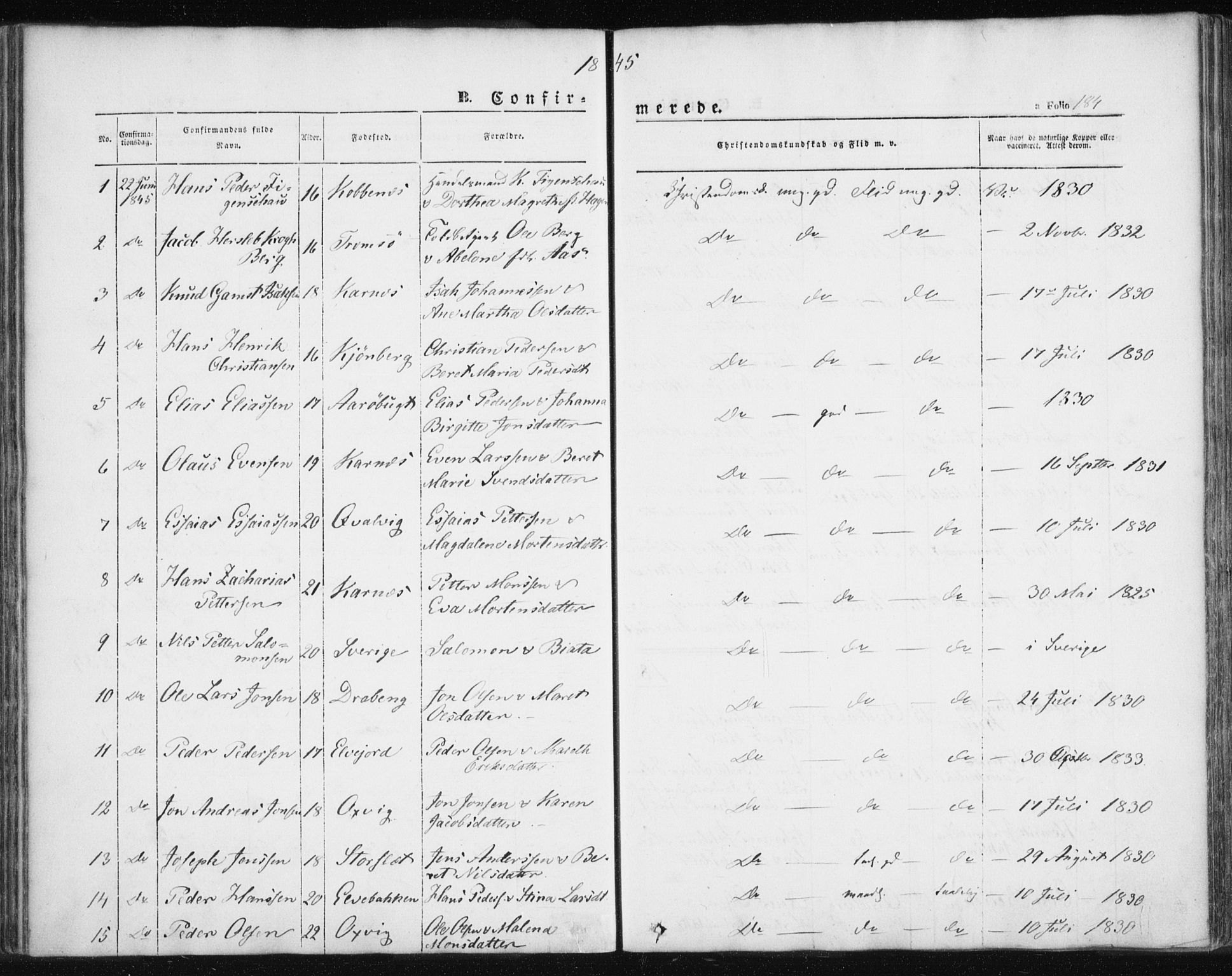 Lyngen sokneprestembete, SATØ/S-1289/H/He/Hea/L0004kirke: Parish register (official) no. 4, 1839-1858, p. 184
