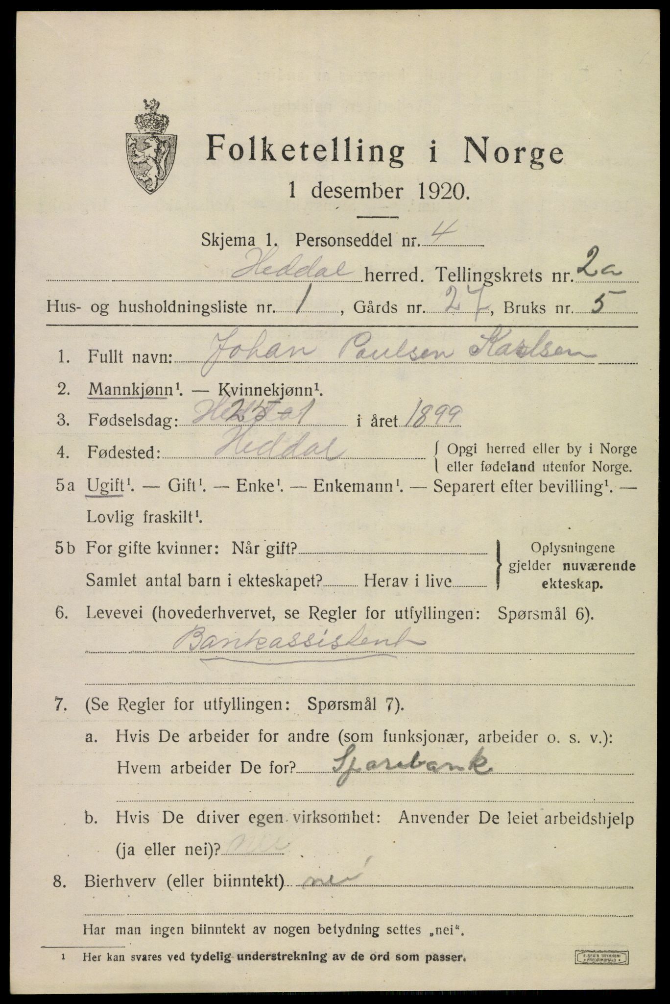 SAKO, 1920 census for Heddal, 1920, p. 1956