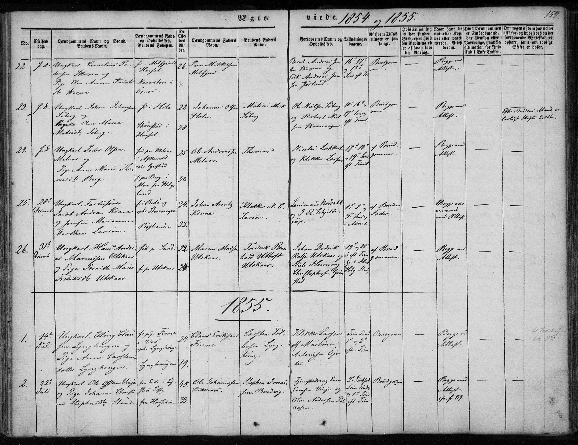 Ministerialprotokoller, klokkerbøker og fødselsregistre - Nordland, SAT/A-1459/891/L1299: Parish register (official) no. 891A04, 1841-1856, p. 159