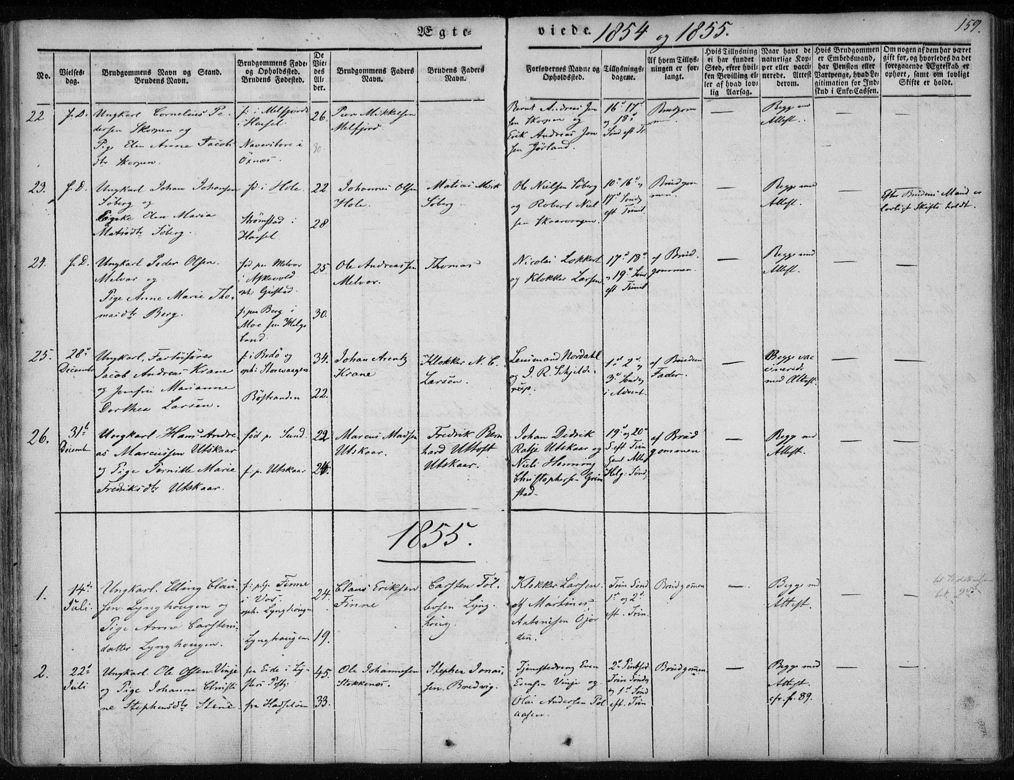 Ministerialprotokoller, klokkerbøker og fødselsregistre - Nordland, AV/SAT-A-1459/891/L1299: Parish register (official) no. 891A04, 1841-1856, p. 159