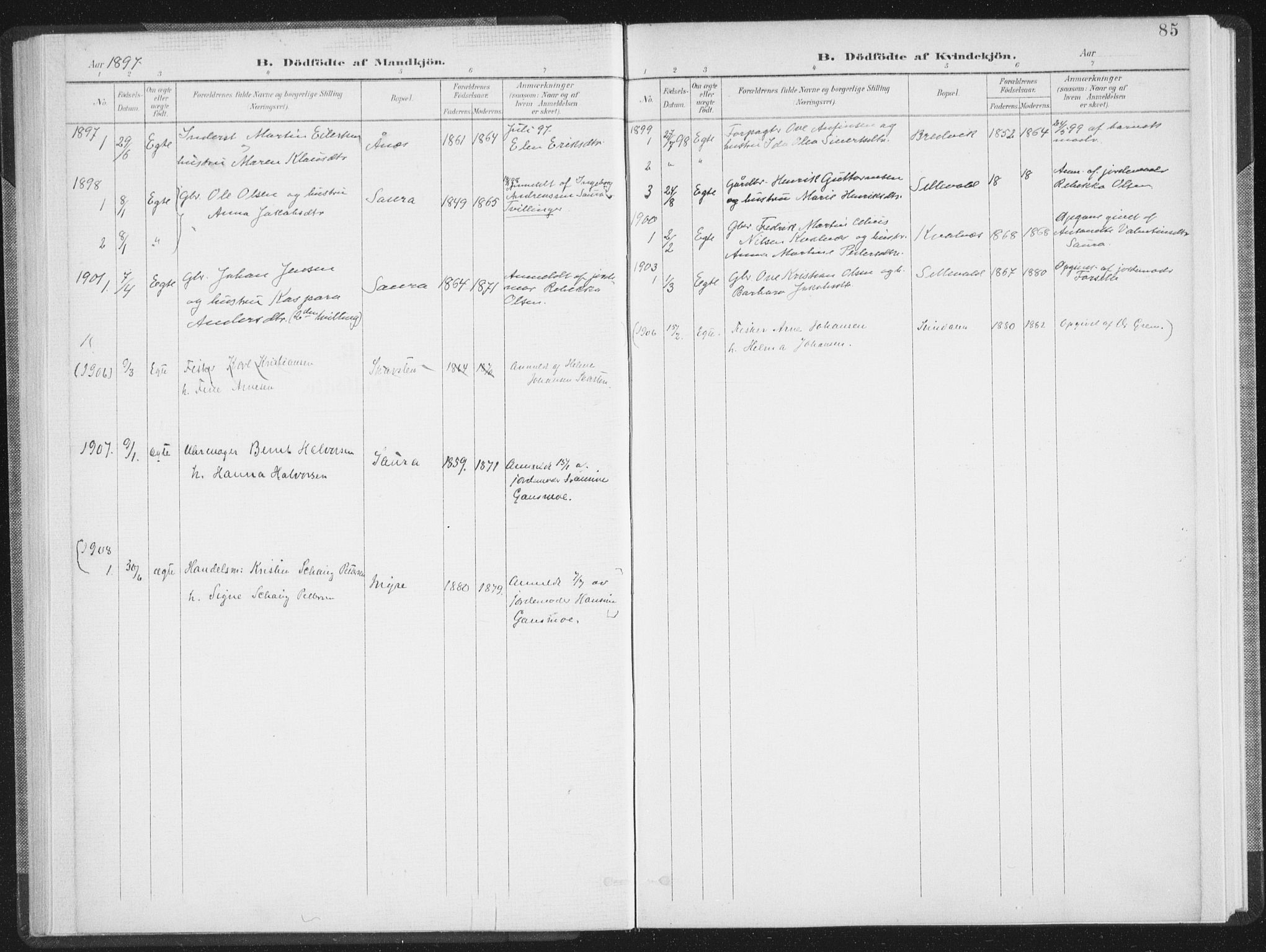 Ministerialprotokoller, klokkerbøker og fødselsregistre - Nordland, SAT/A-1459/897/L1400: Parish register (official) no. 897A07, 1897-1908, p. 85