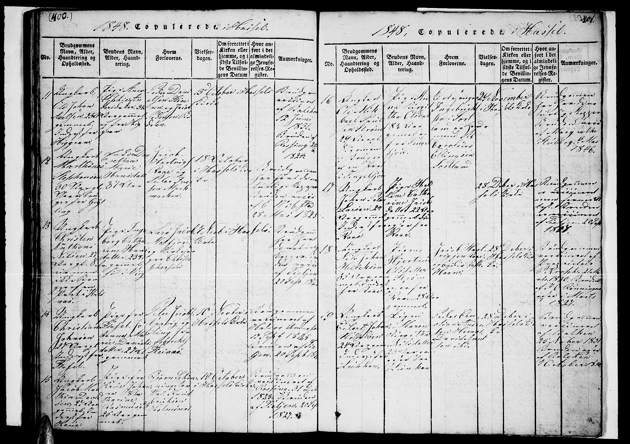 Ministerialprotokoller, klokkerbøker og fødselsregistre - Nordland, AV/SAT-A-1459/888/L1263: Parish register (copy) no. 888C02 /1, 1820-1850, p. 400-401