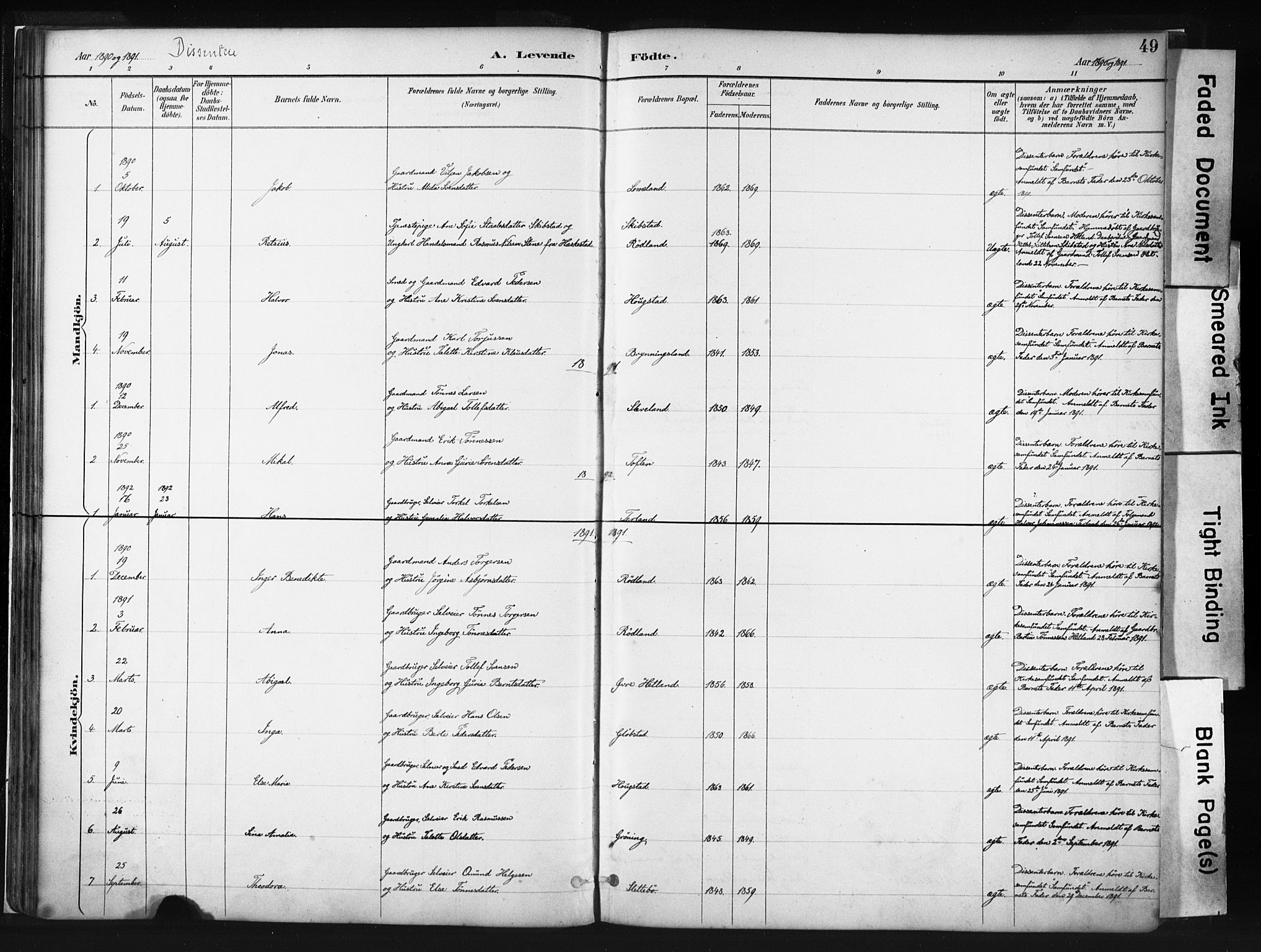Helleland sokneprestkontor, SAST/A-101810: Parish register (official) no. A 8, 1887-1907, p. 49