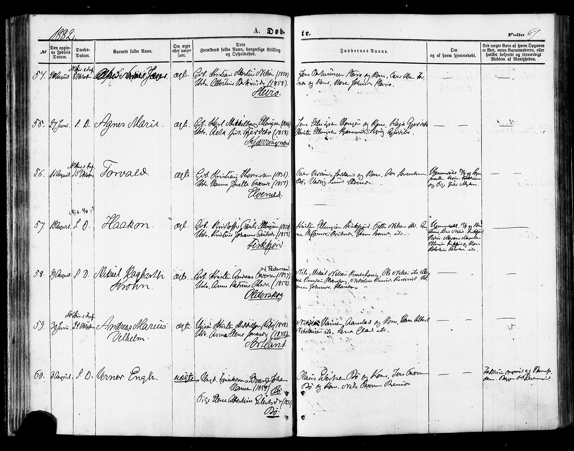 Ministerialprotokoller, klokkerbøker og fødselsregistre - Nordland, AV/SAT-A-1459/895/L1370: Parish register (official) no. 895A05, 1873-1884, p. 67