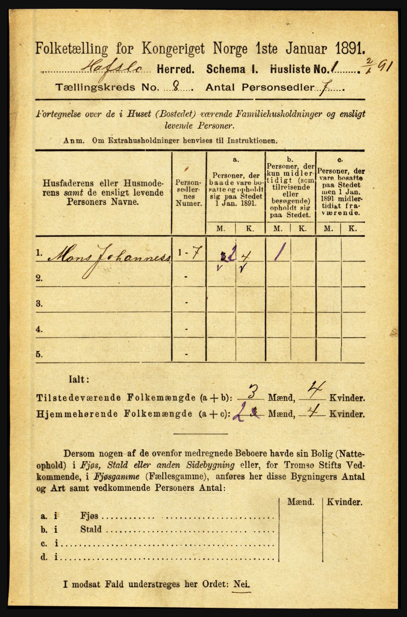 RA, 1891 census for 1425 Hafslo, 1891, p. 3127