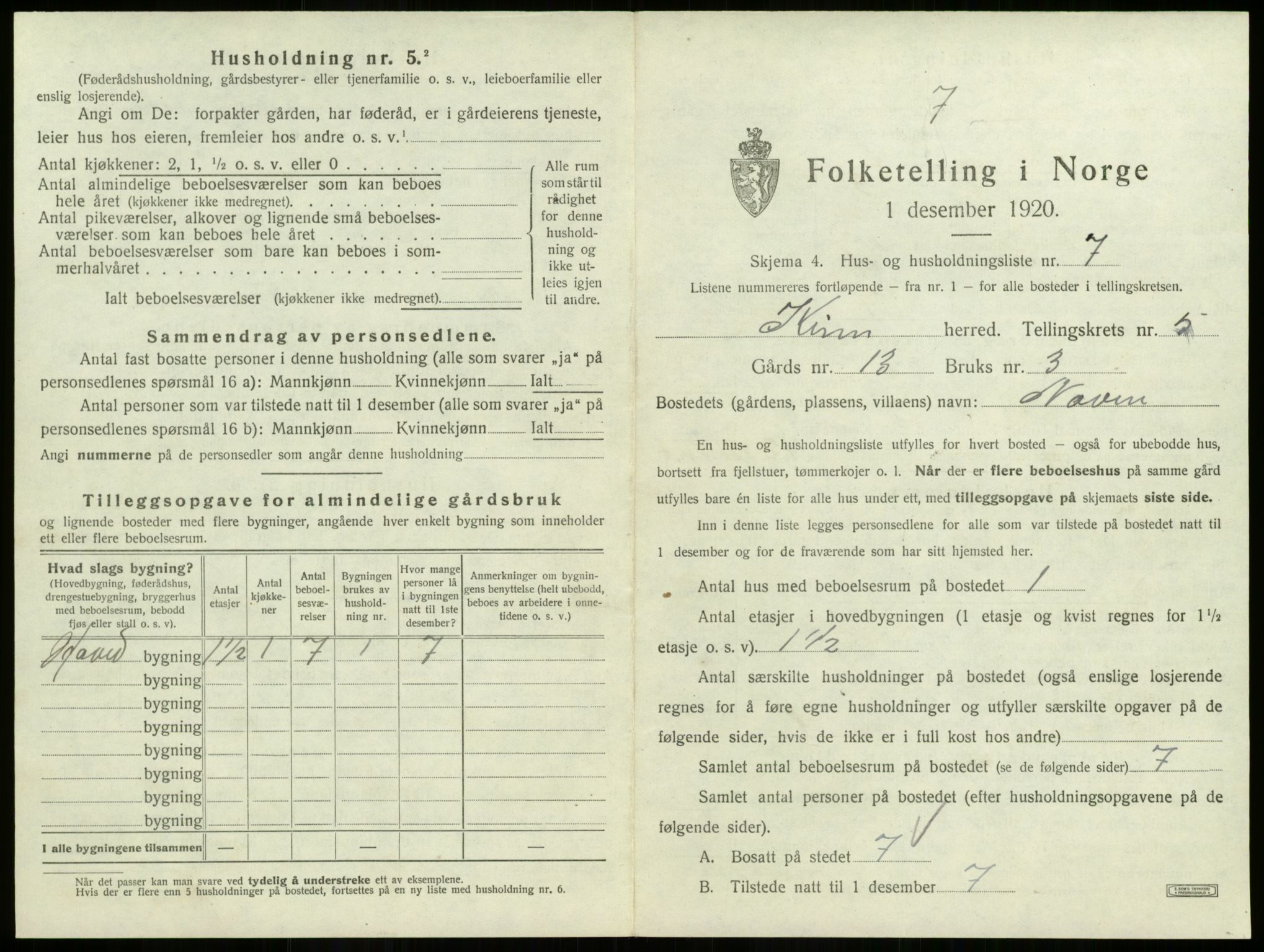 SAB, 1920 census for Kinn, 1920, p. 252