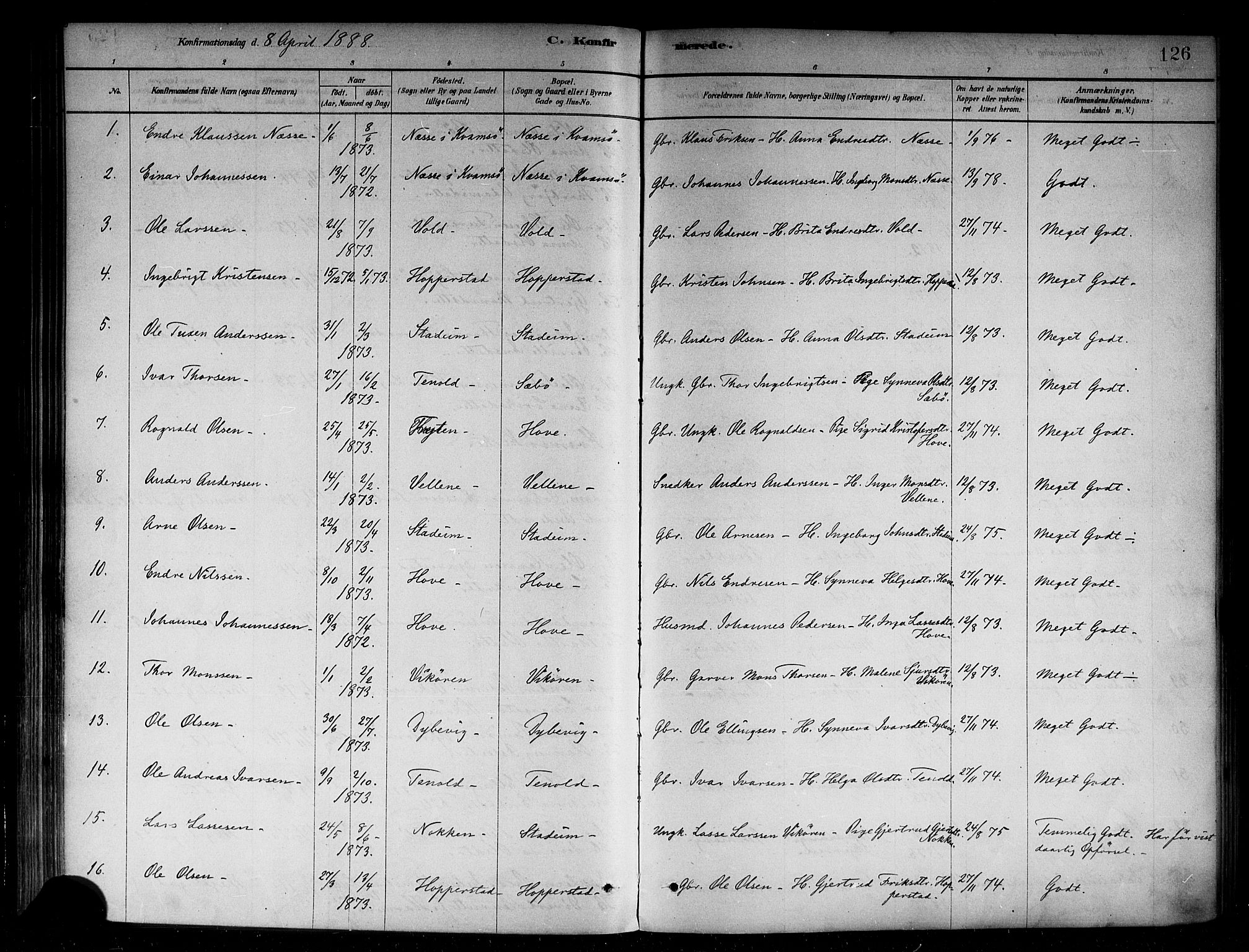 Vik sokneprestembete, SAB/A-81501: Parish register (official) no. B 1, 1878-1890, p. 126
