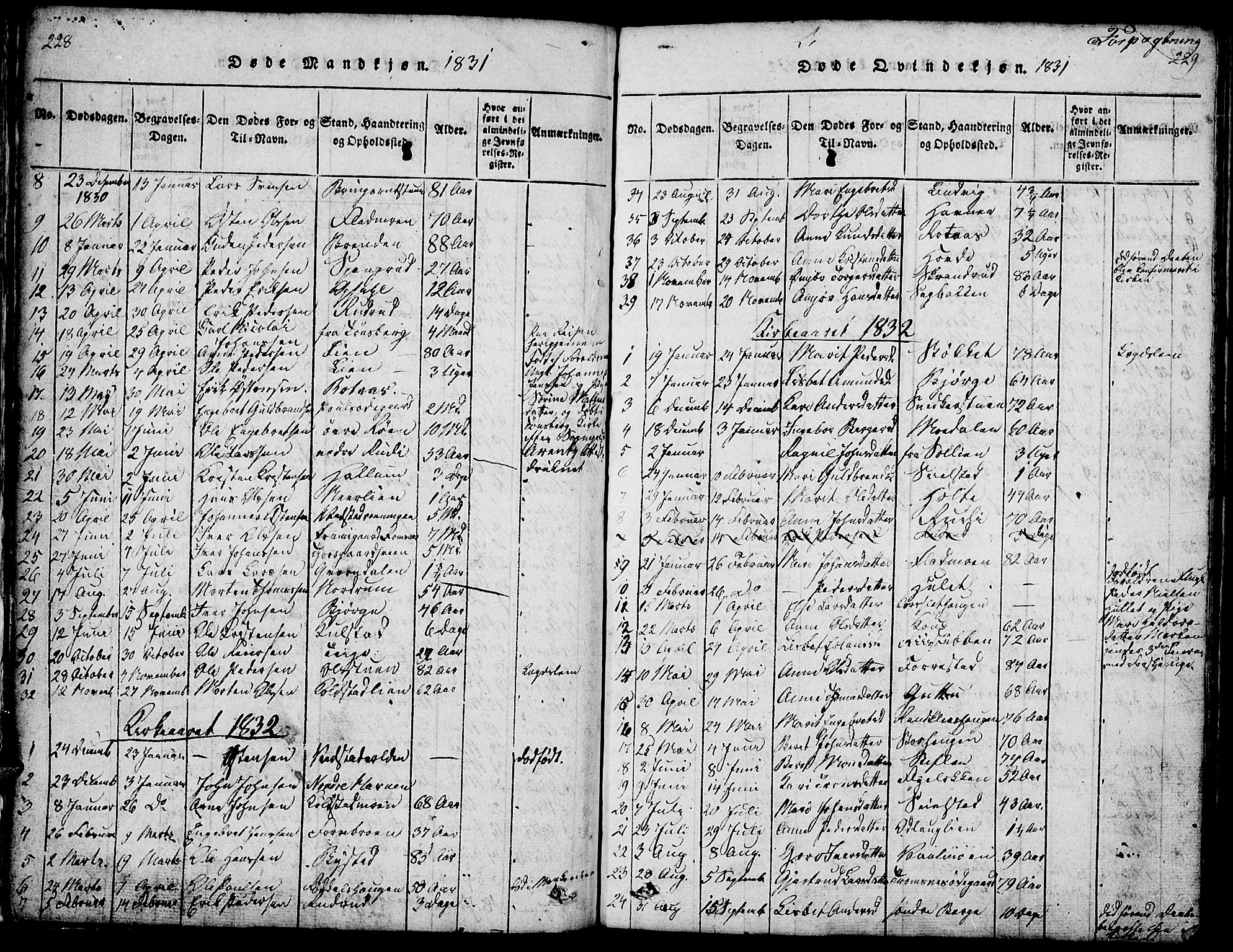 Ringebu prestekontor, SAH/PREST-082/H/Ha/Hab/L0001: Parish register (copy) no. 1, 1821-1839, p. 228-229