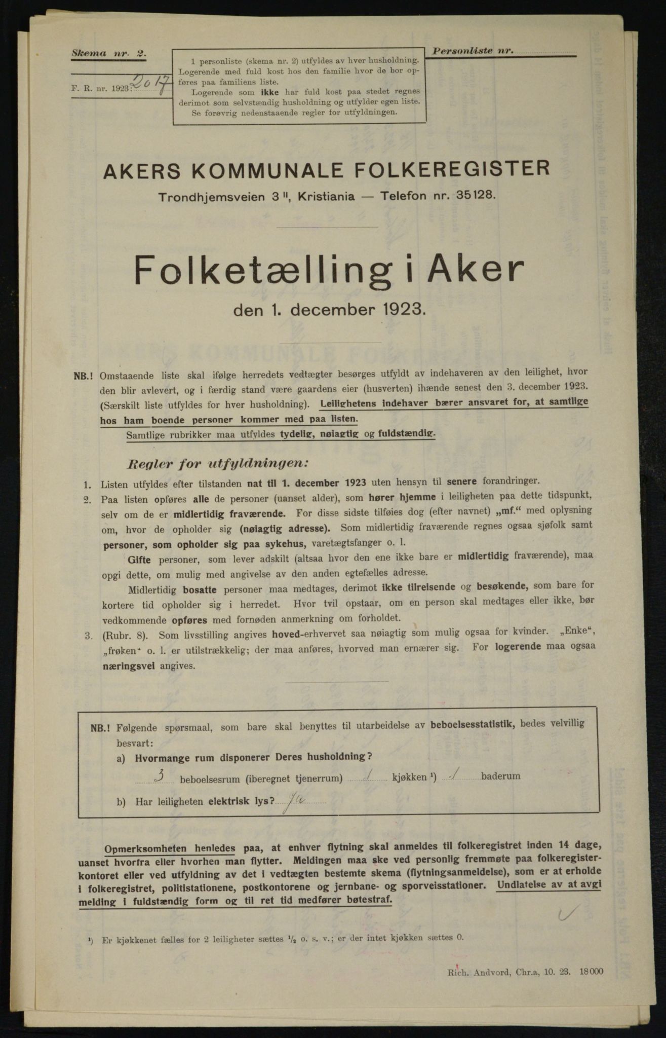 , Municipal Census 1923 for Aker, 1923, p. 21023