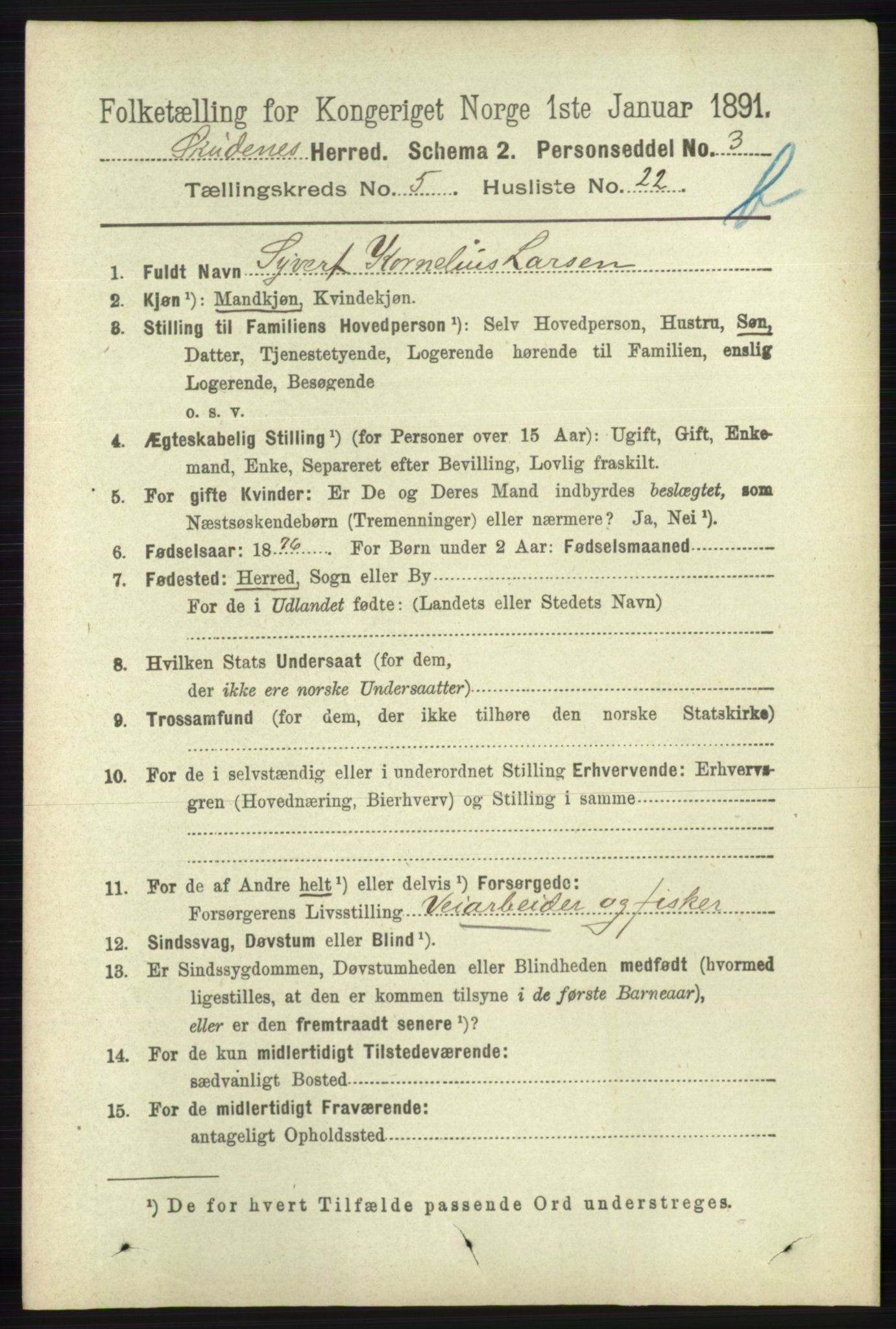 RA, 1891 census for 1150 Skudenes, 1891, p. 5336