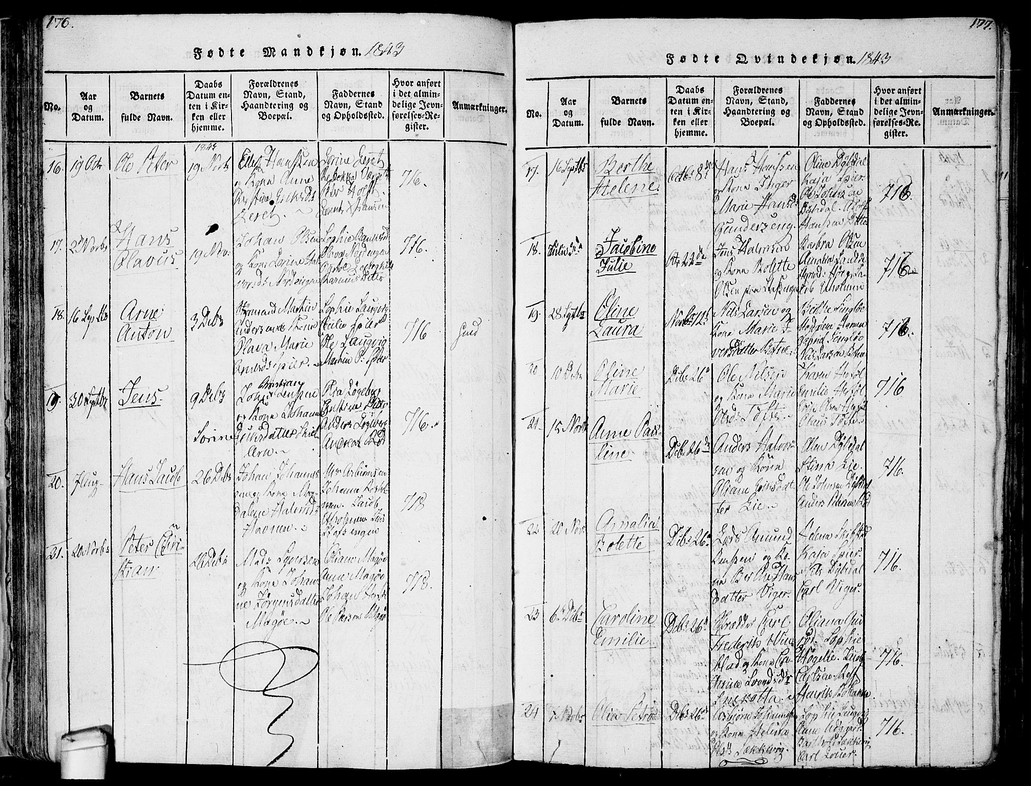 Hvaler prestekontor Kirkebøker, SAO/A-2001/F/Fa/L0005: Parish register (official) no. I 5, 1816-1845, p. 176-177