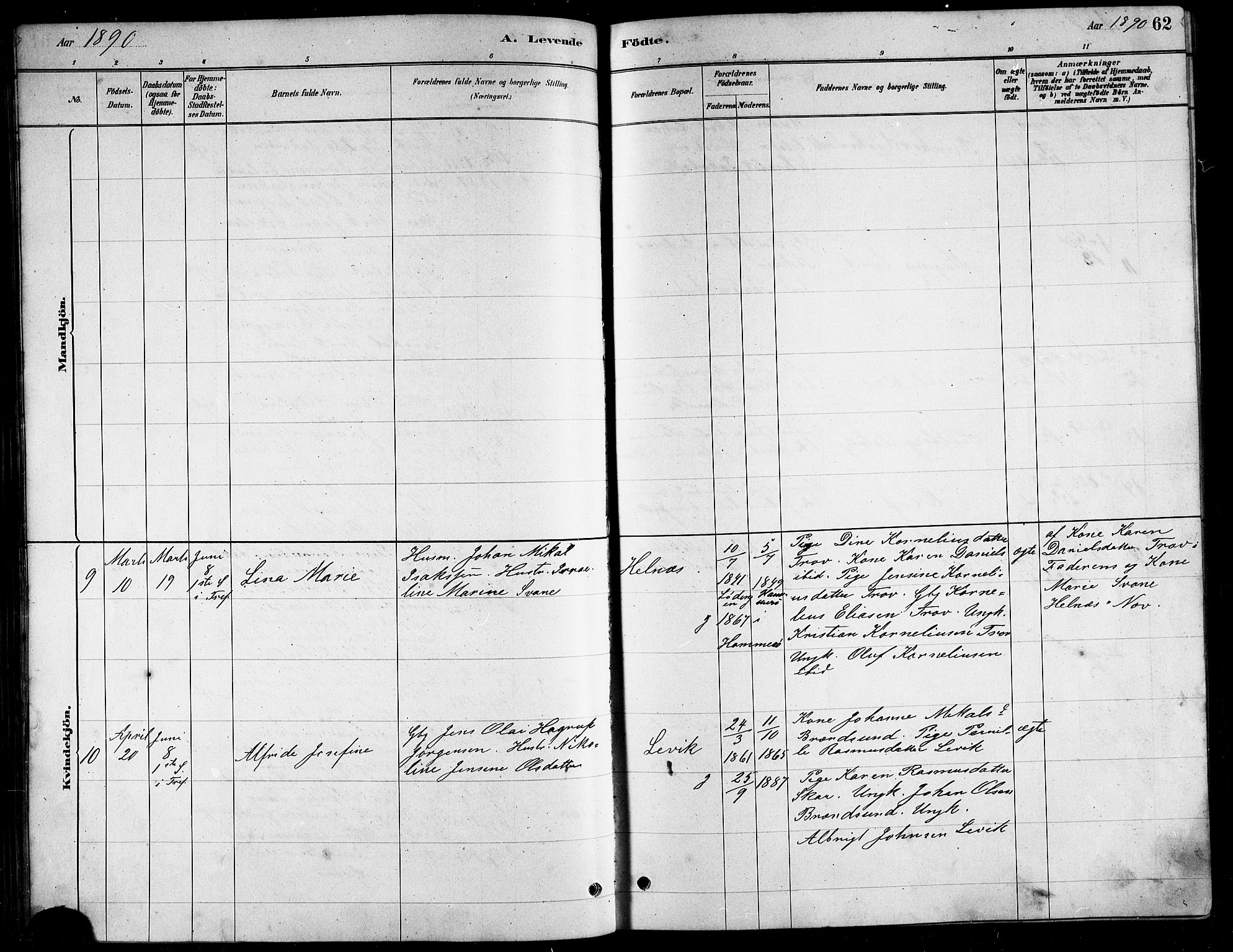 Ministerialprotokoller, klokkerbøker og fødselsregistre - Nordland, AV/SAT-A-1459/857/L0828: Parish register (copy) no. 857C03, 1879-1908, p. 62