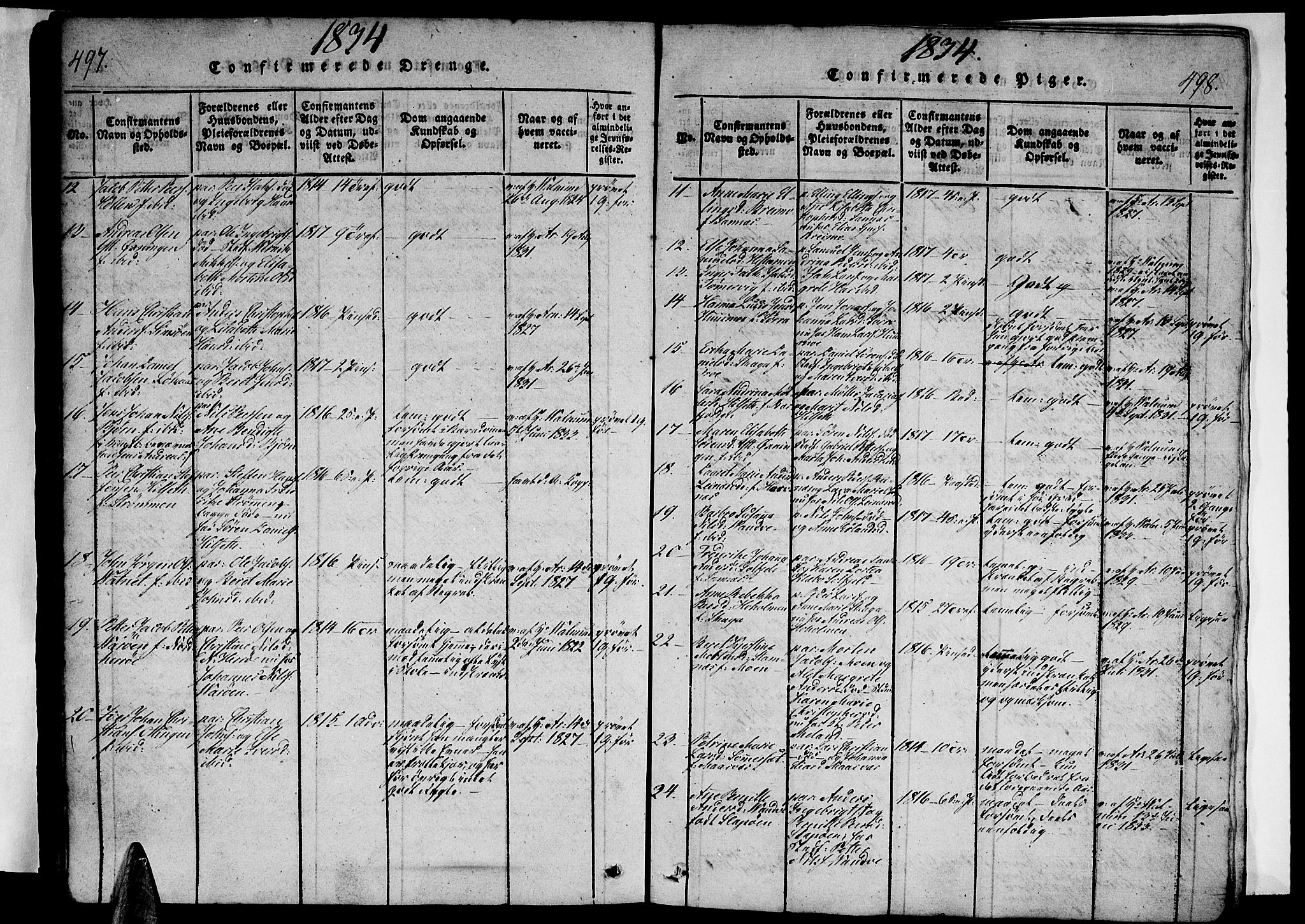 Ministerialprotokoller, klokkerbøker og fødselsregistre - Nordland, AV/SAT-A-1459/834/L0510: Parish register (copy) no. 834C01, 1820-1847, p. 497-498