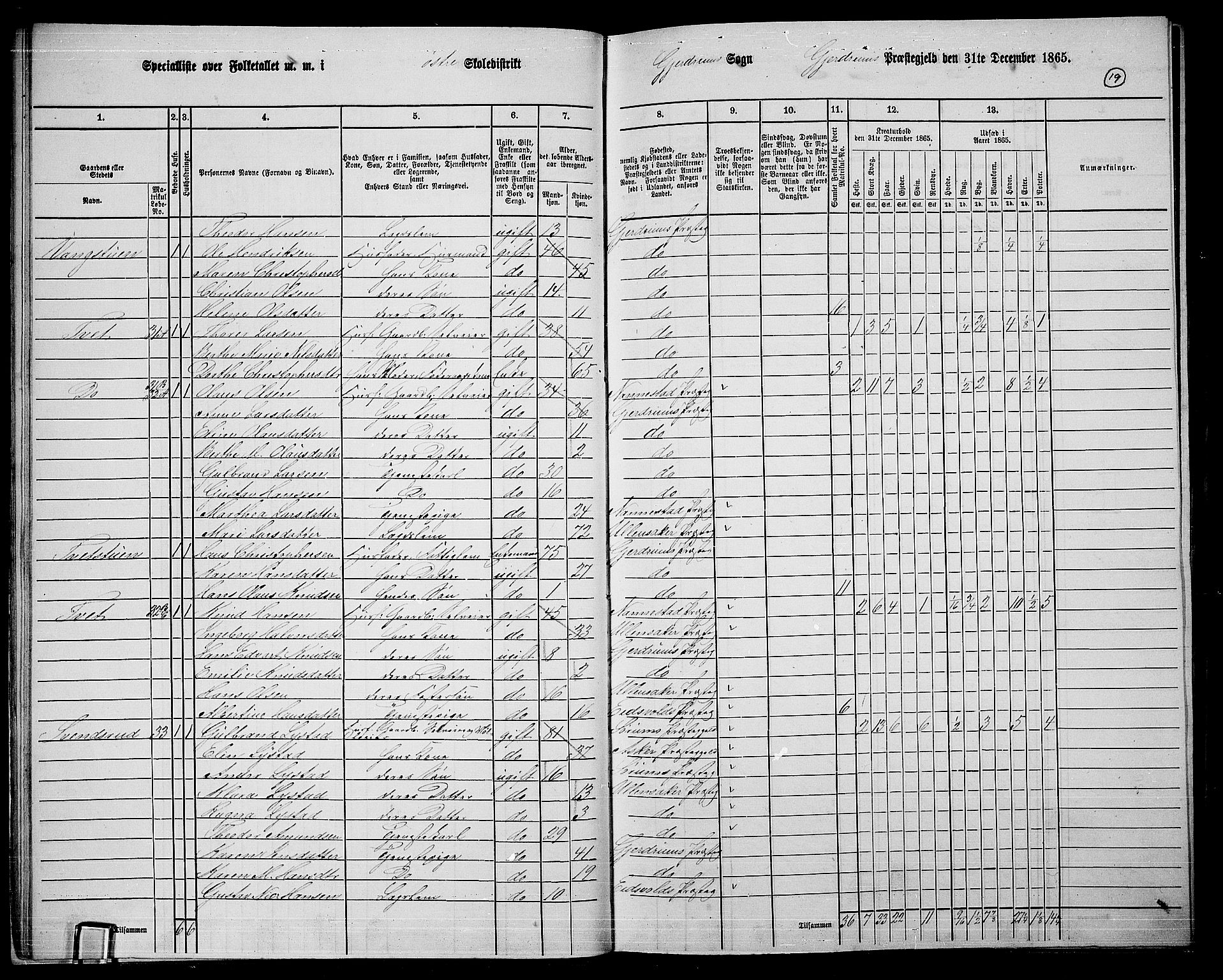 RA, 1865 census for Gjerdrum, 1865, p. 18