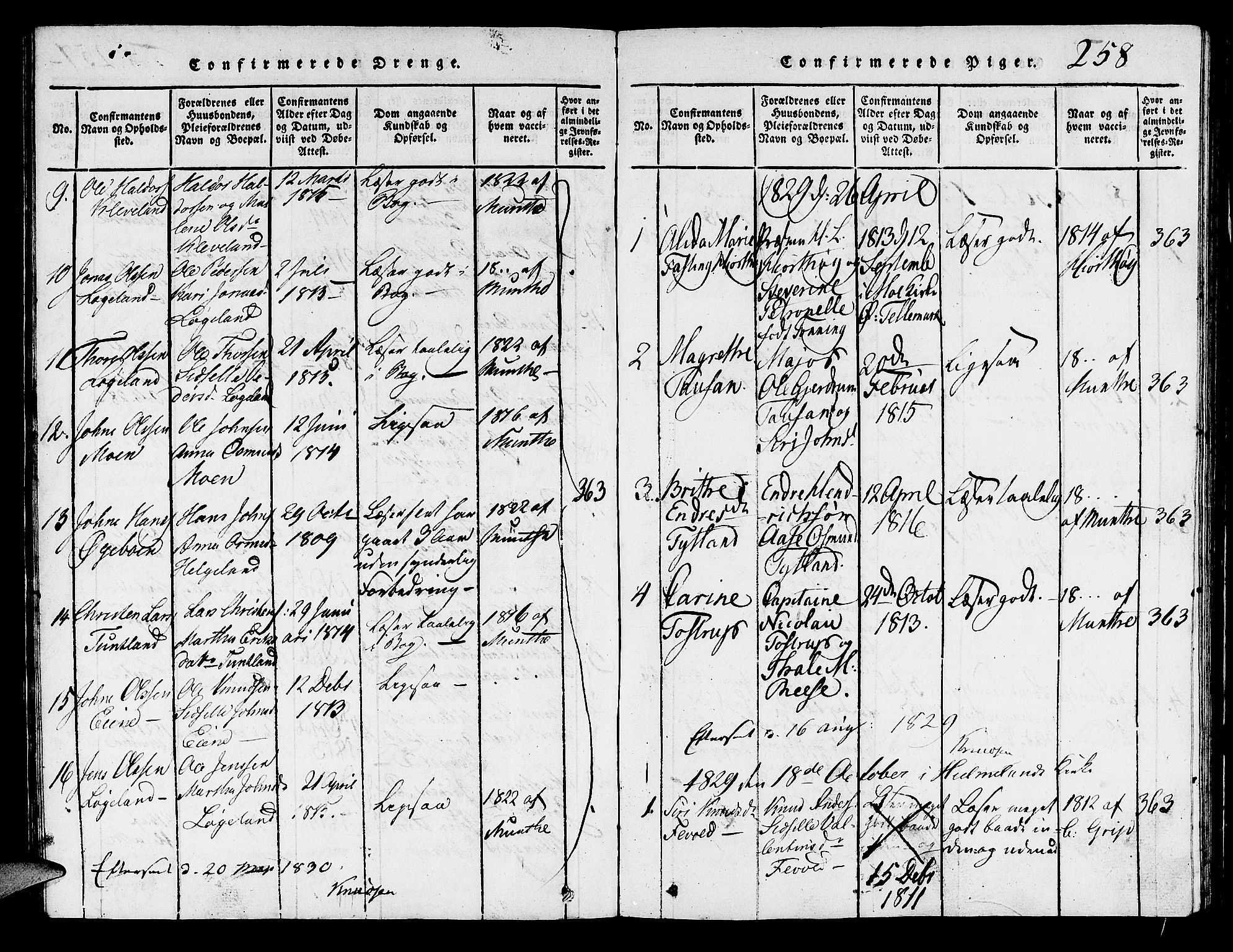 Hjelmeland sokneprestkontor, AV/SAST-A-101843/01/V/L0001: Parish register (copy) no. B 1, 1816-1841, p. 258