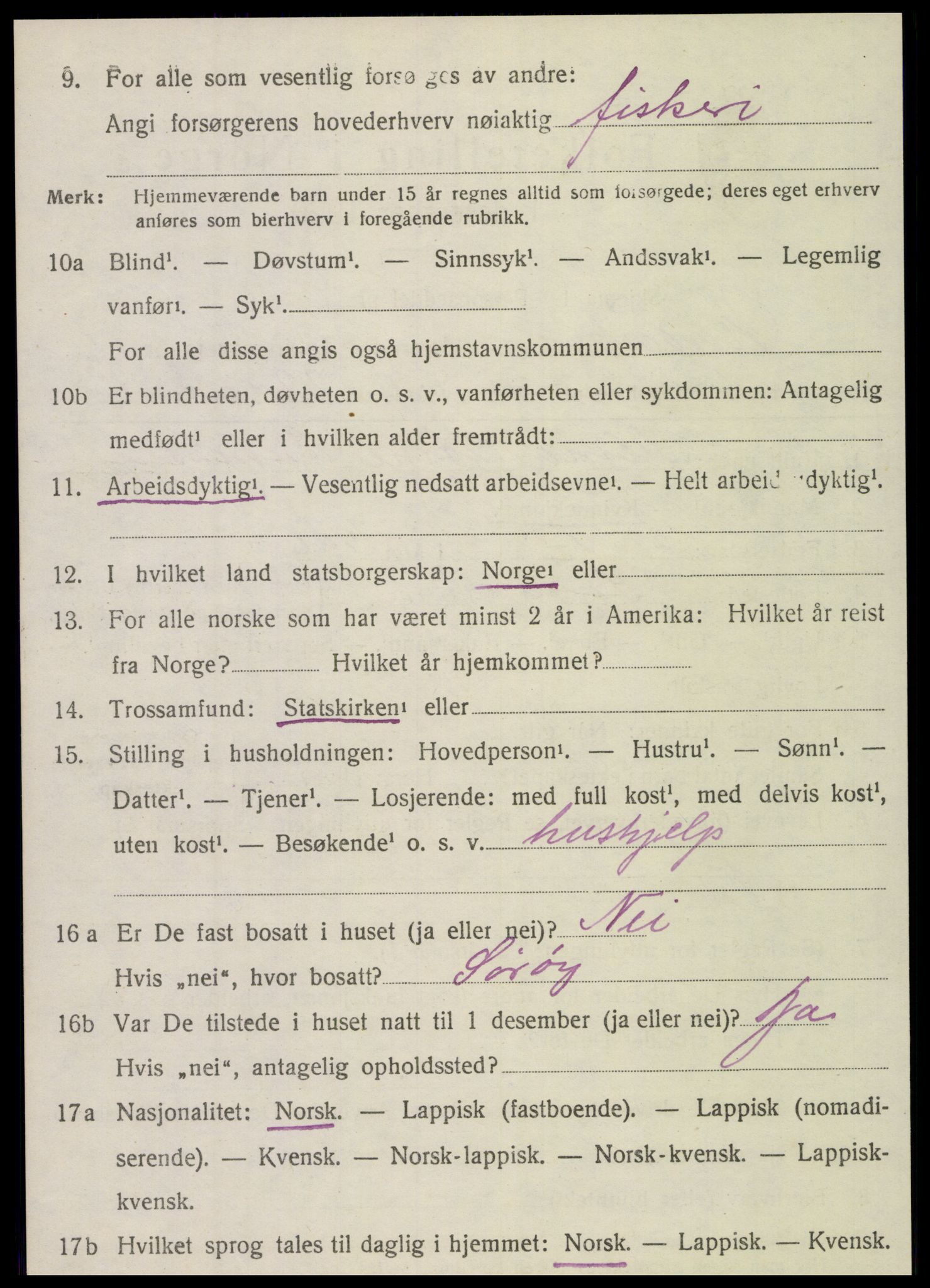 SAT, 1920 census for Nordvik, 1920, p. 1037