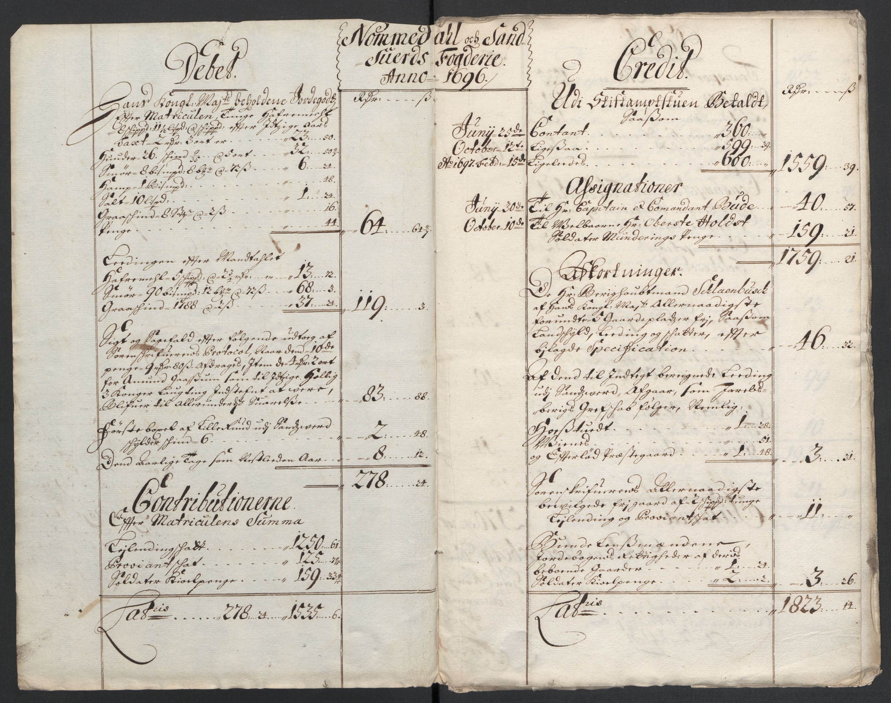 Rentekammeret inntil 1814, Reviderte regnskaper, Fogderegnskap, RA/EA-4092/R24/L1576: Fogderegnskap Numedal og Sandsvær, 1696-1697, p. 4