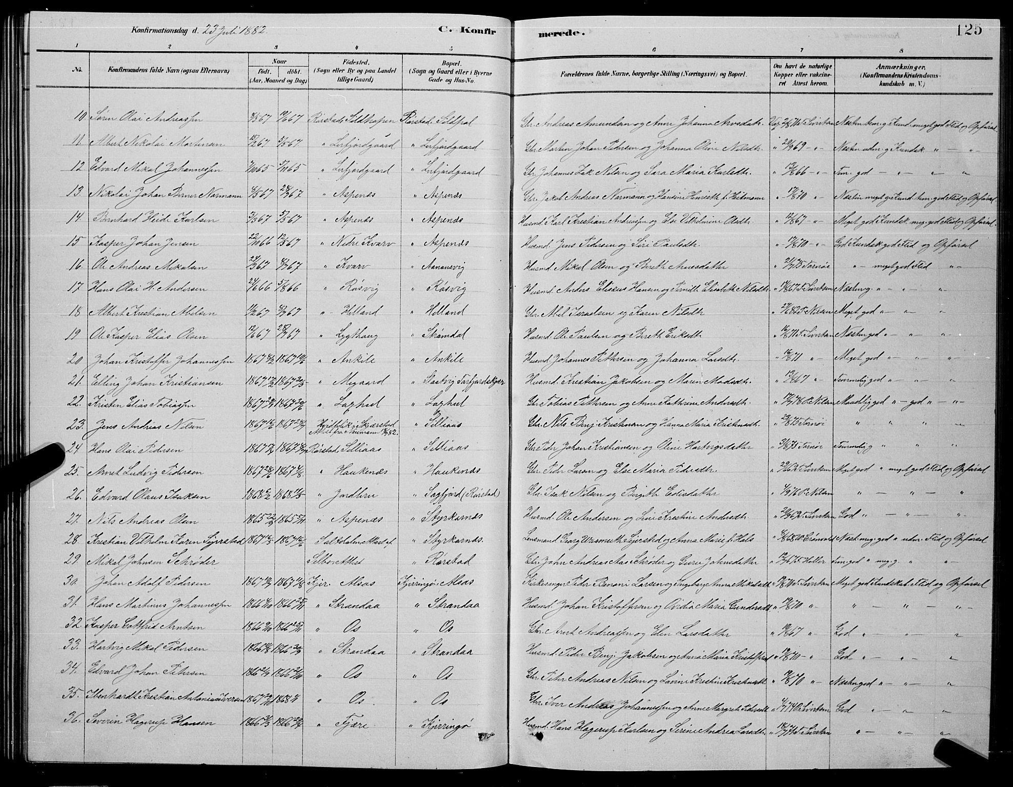 Ministerialprotokoller, klokkerbøker og fødselsregistre - Nordland, AV/SAT-A-1459/853/L0776: Parish register (copy) no. 853C04, 1878-1889, p. 125