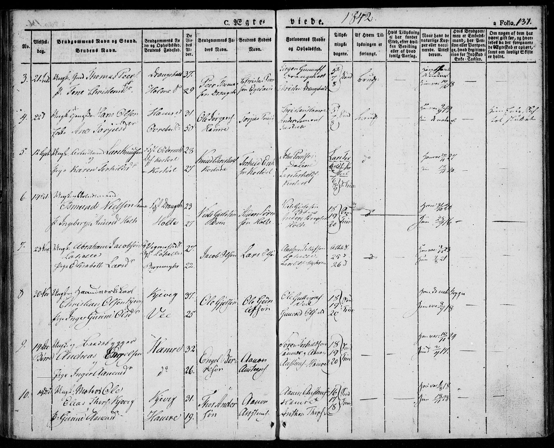 Tveit sokneprestkontor, AV/SAK-1111-0043/F/Fa/L0003: Parish register (official) no. A 3, 1829-1852, p. 137