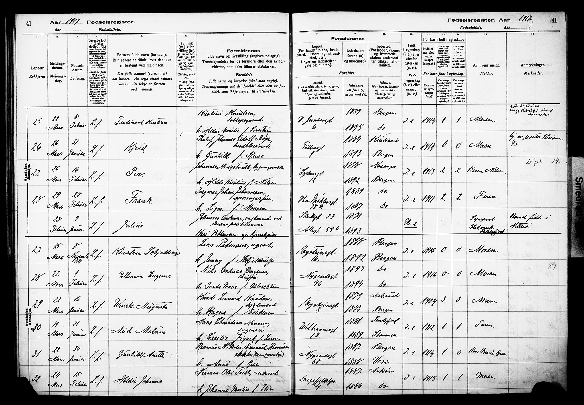 Johanneskirken sokneprestembete, AV/SAB-A-76001/I/Id/L00A1: Birth register no. A 1, 1916-1924, p. 41