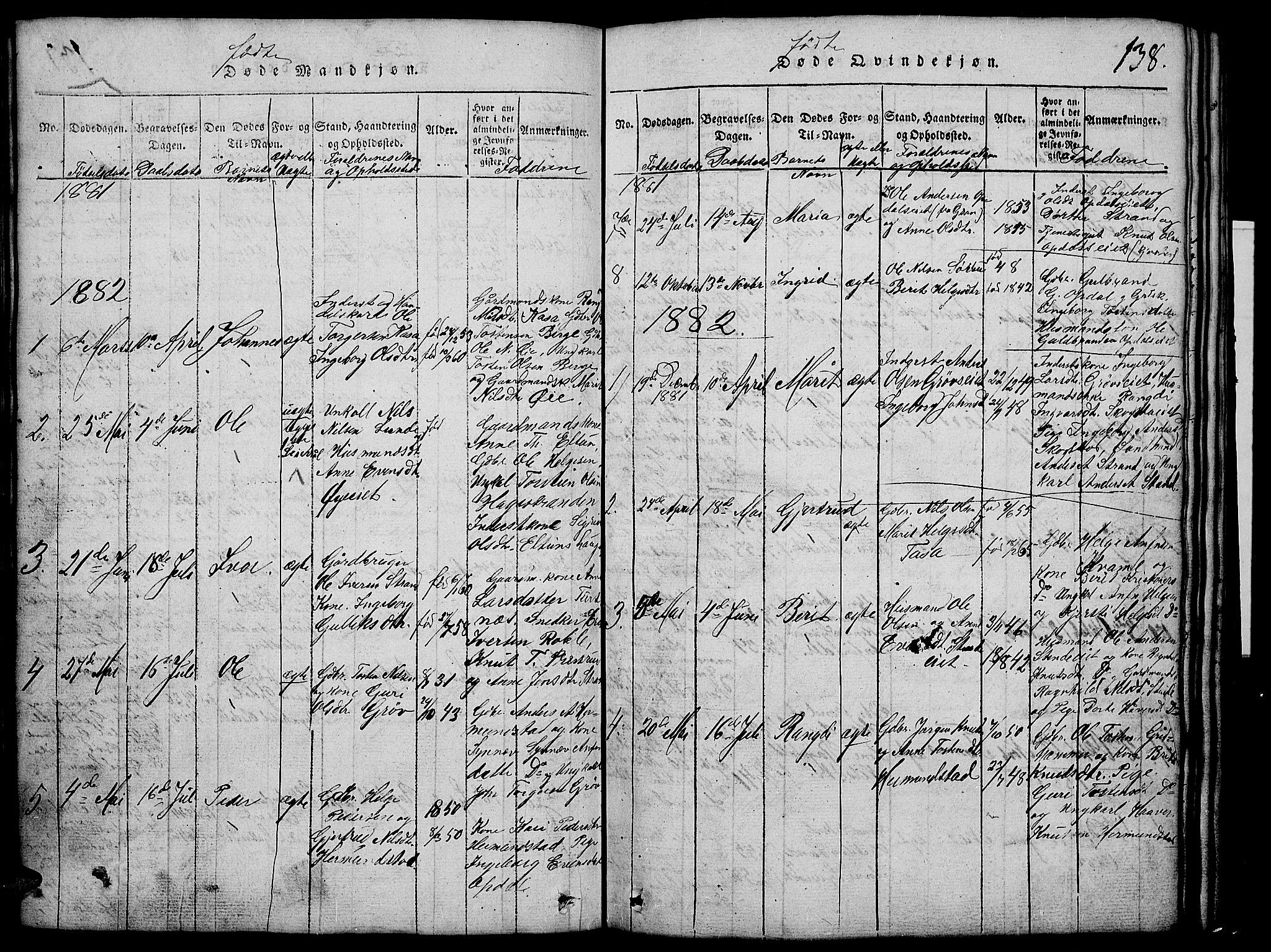Vang prestekontor, Valdres, SAH/PREST-140/H/Hb/L0002: Parish register (copy) no. 2, 1814-1889, p. 138