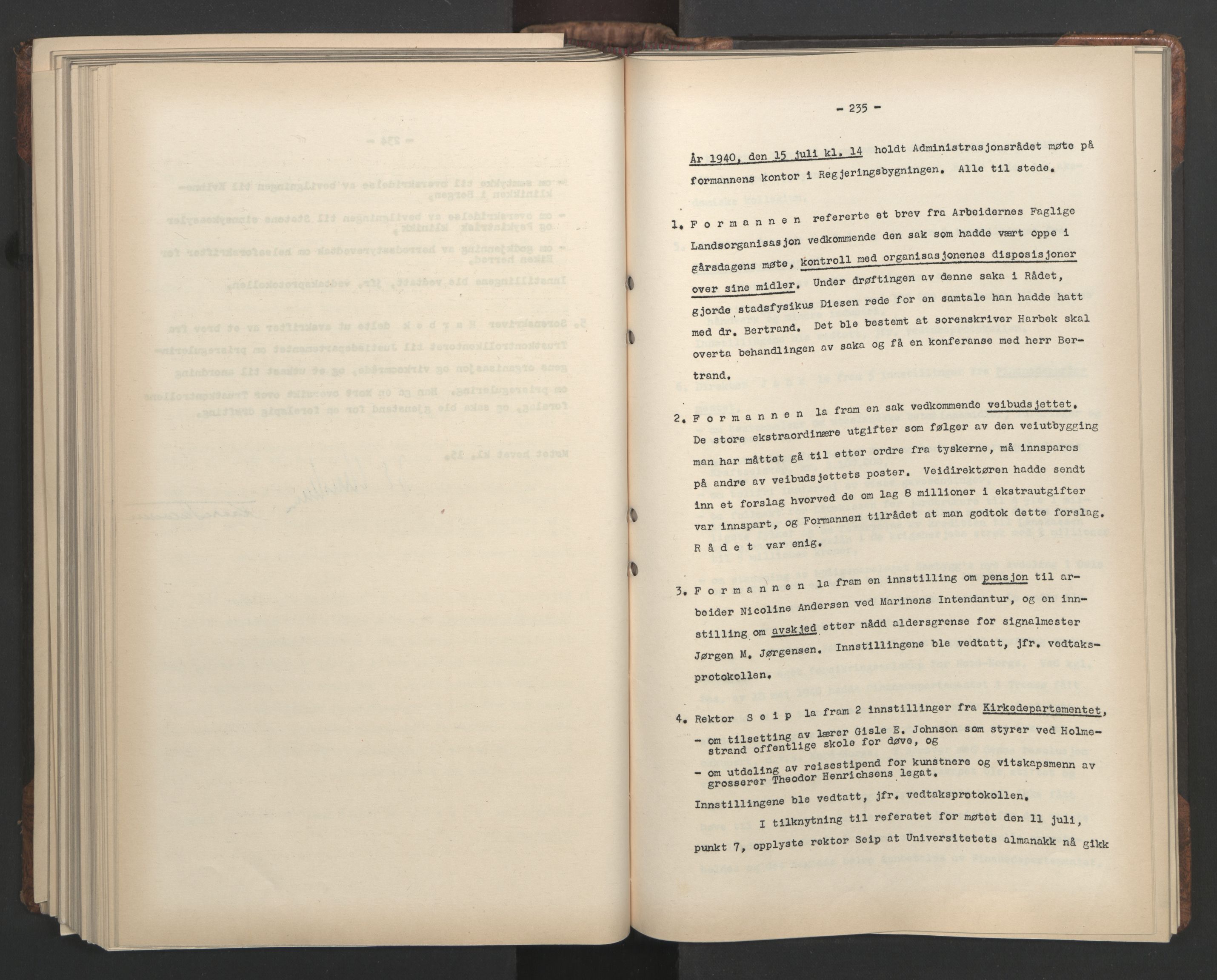 Administrasjonsrådet, AV/RA-S-1004/A/L0001: Møteprotokoll med tillegg 15/4-25/9, 1940, p. 235