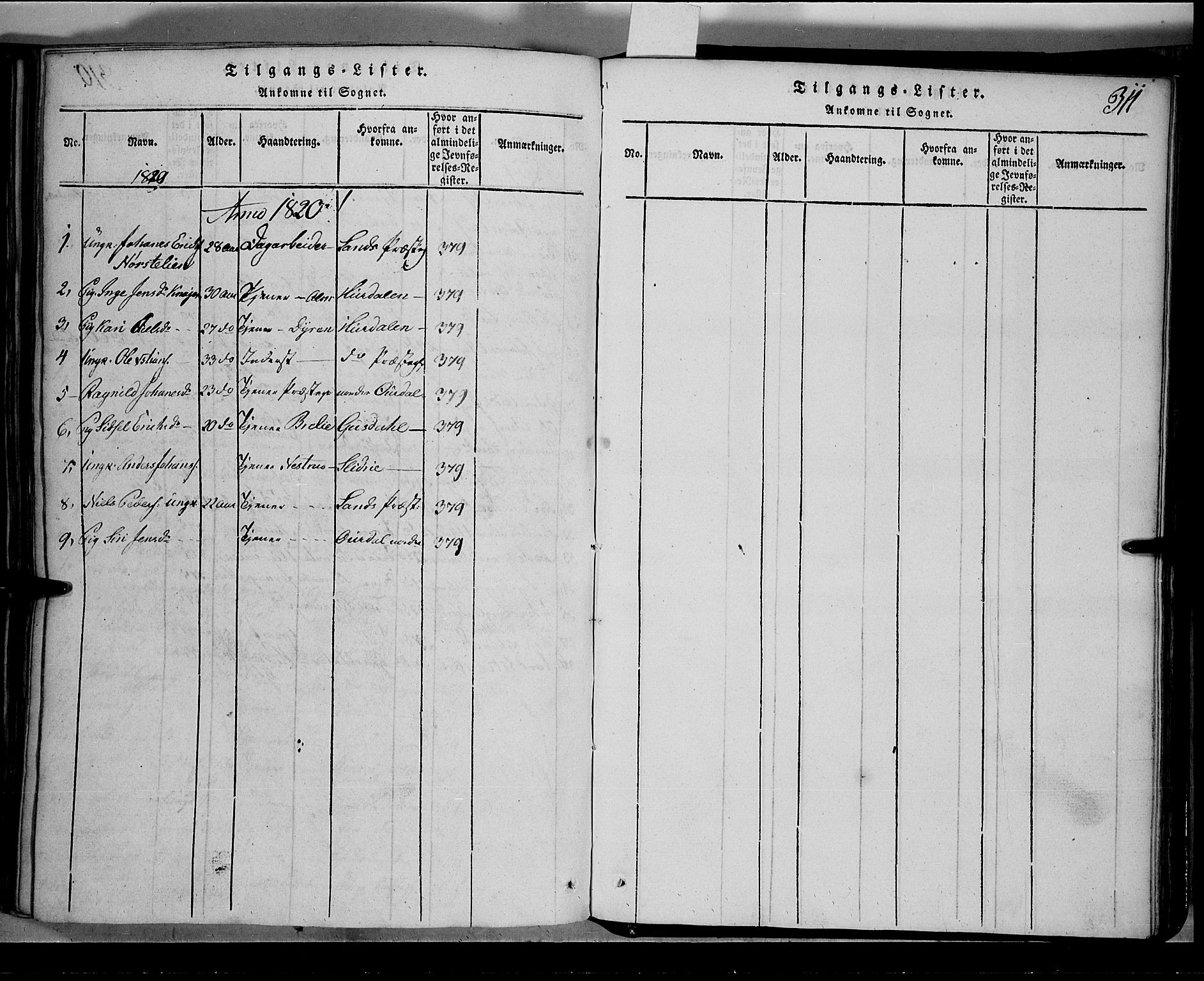 Toten prestekontor, SAH/PREST-102/H/Ha/Hab/L0001: Parish register (copy) no. 1, 1814-1820, p. 311