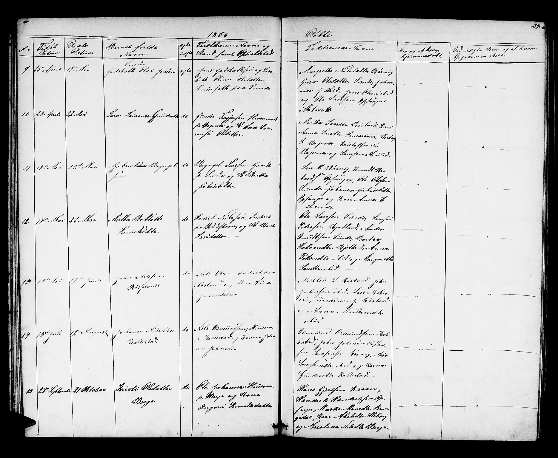 Husnes Sokneprestembete, AV/SAB-A-75901/H/Hab: Parish register (copy) no. A 1, 1856-1880, p. 29