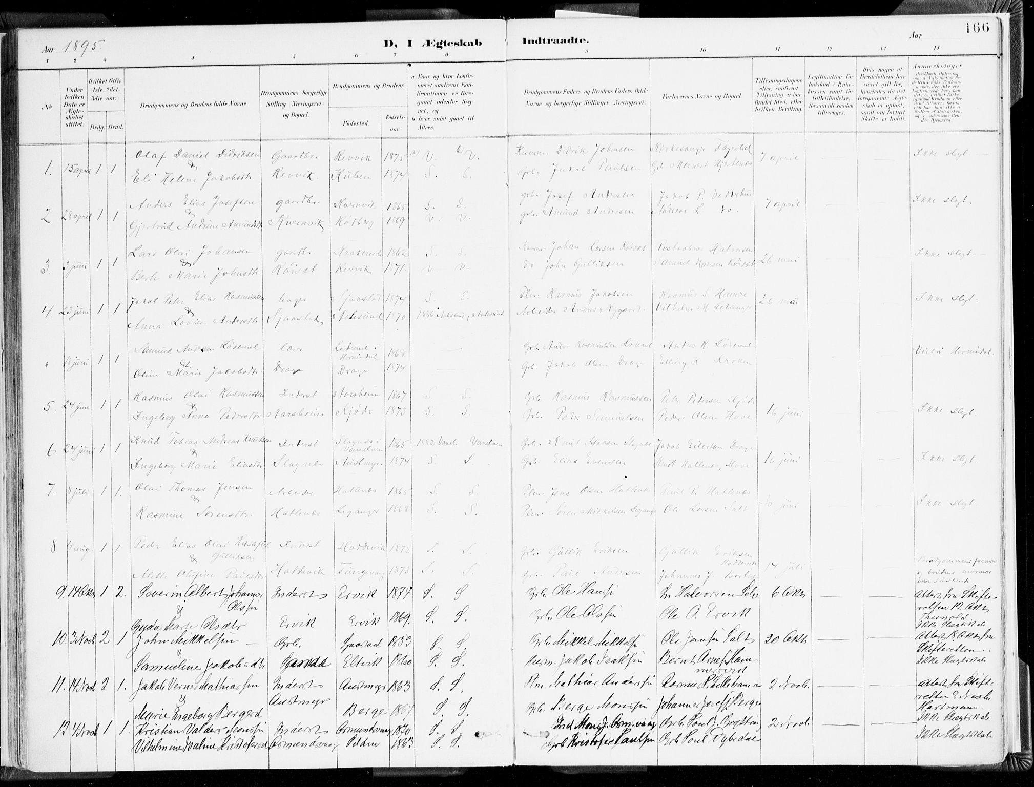 Selje sokneprestembete, SAB/A-99938/H/Ha/Haa/Haab: Parish register (official) no. B 2, 1891-1907, p. 166