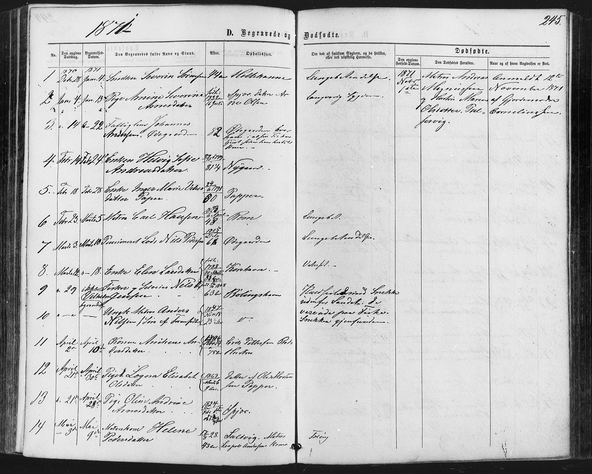 Hvaler prestekontor Kirkebøker, SAO/A-2001/F/Fa/L0007: Parish register (official) no. I 7, 1864-1878, p. 245