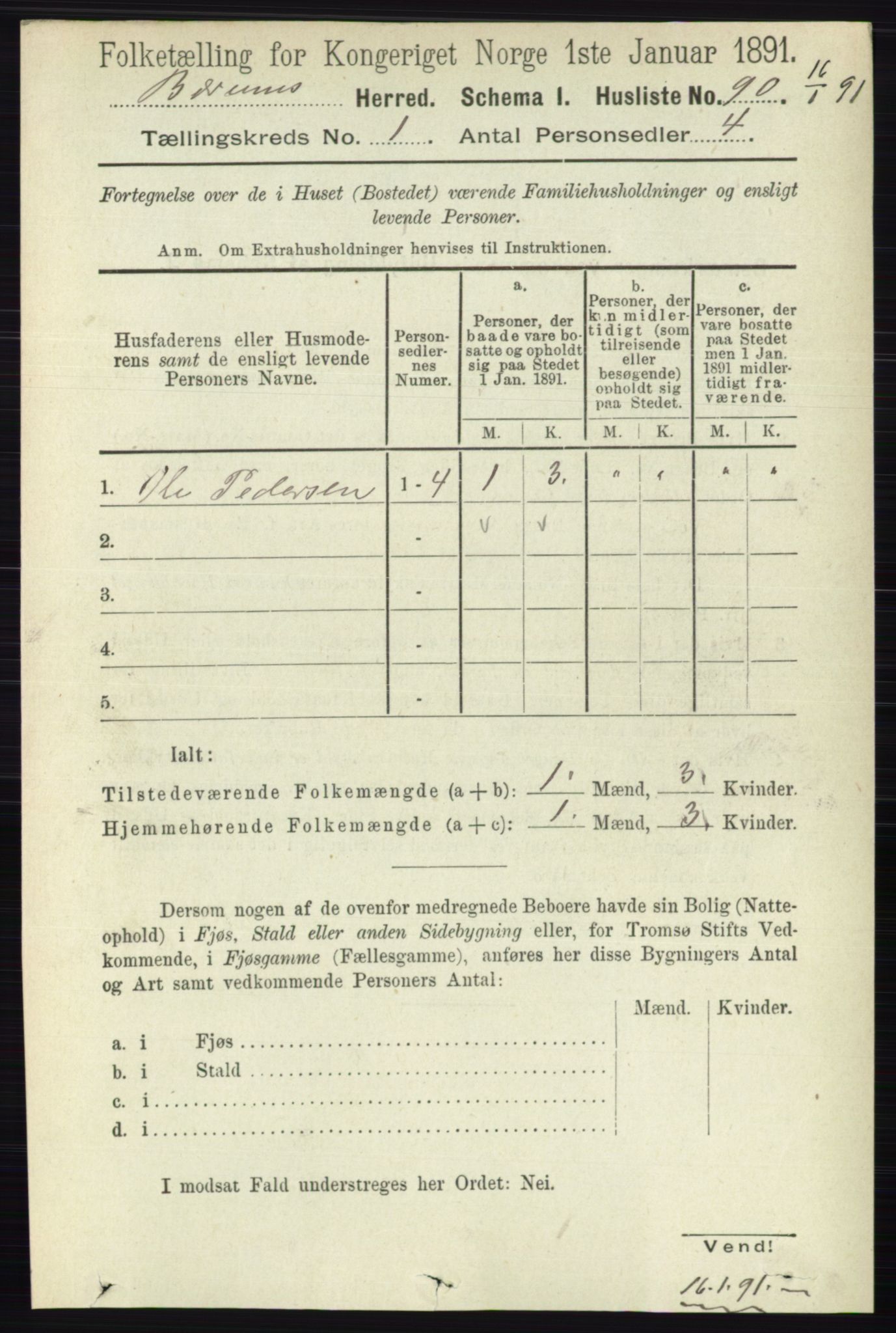 RA, 1891 census for 0219 Bærum, 1891, p. 142