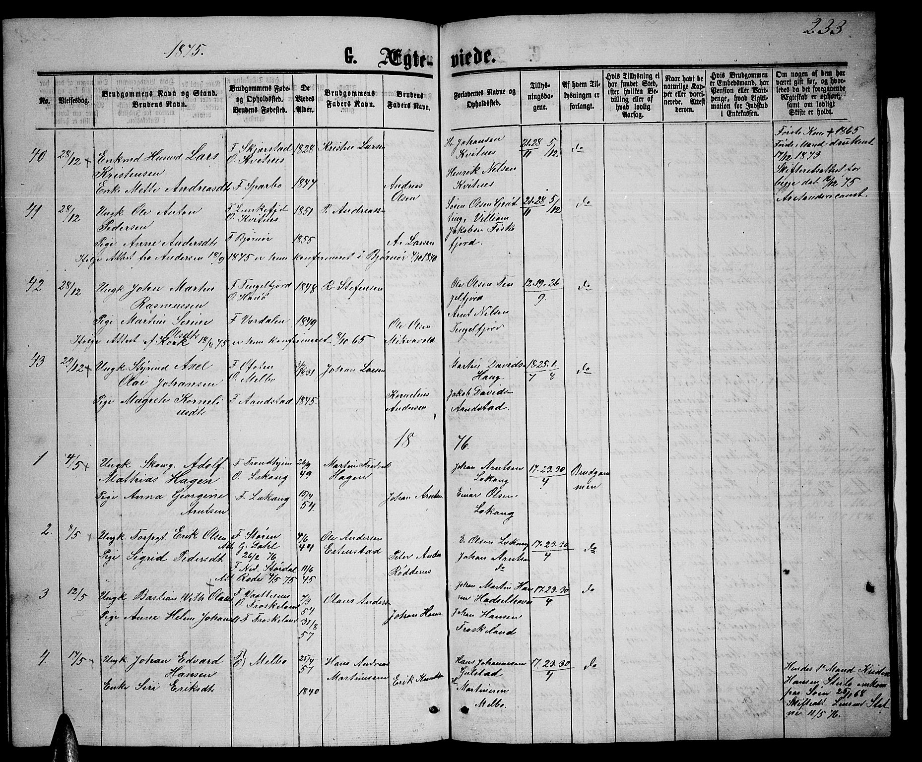 Ministerialprotokoller, klokkerbøker og fødselsregistre - Nordland, SAT/A-1459/888/L1266: Parish register (copy) no. 888C04, 1864-1877, p. 233