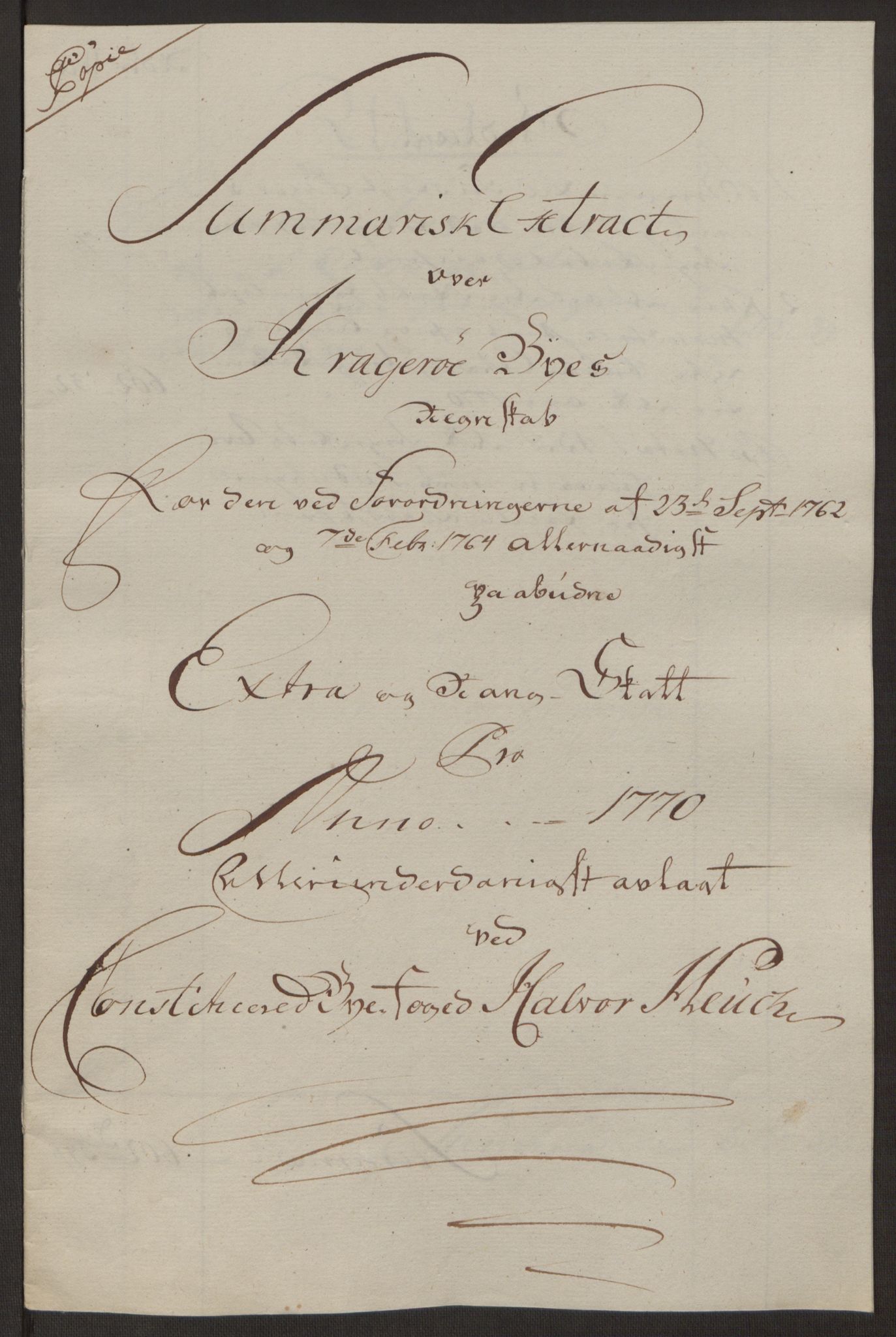 Rentekammeret inntil 1814, Reviderte regnskaper, Byregnskaper, RA/EA-4066/R/Rk/L0218/0003: [K2] Kontribusjonsregnskap / Ekstra- og rangskatt, 1768-1772, p. 44