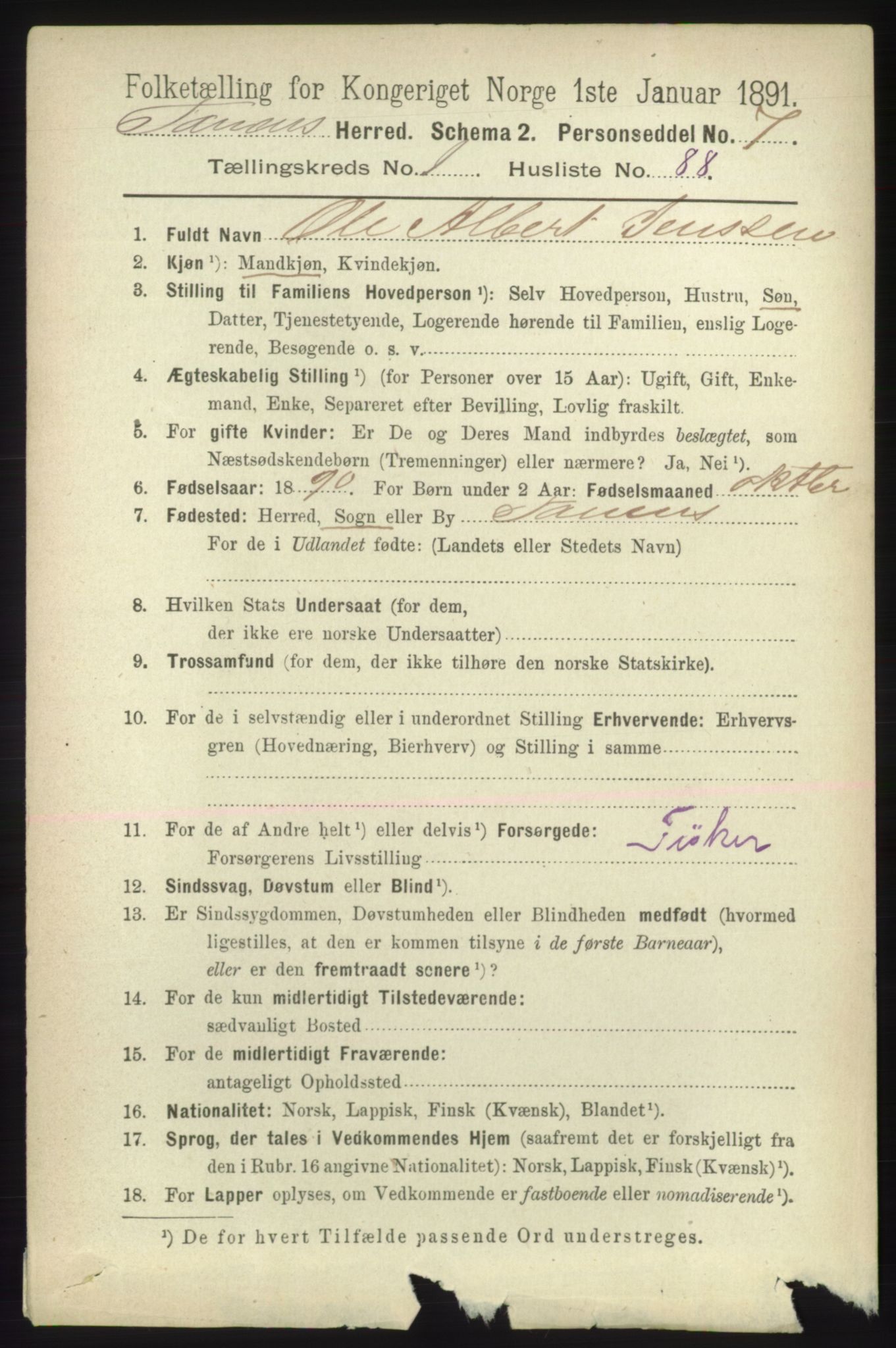 RA, 1891 census for 2025 Tana, 1891, p. 640