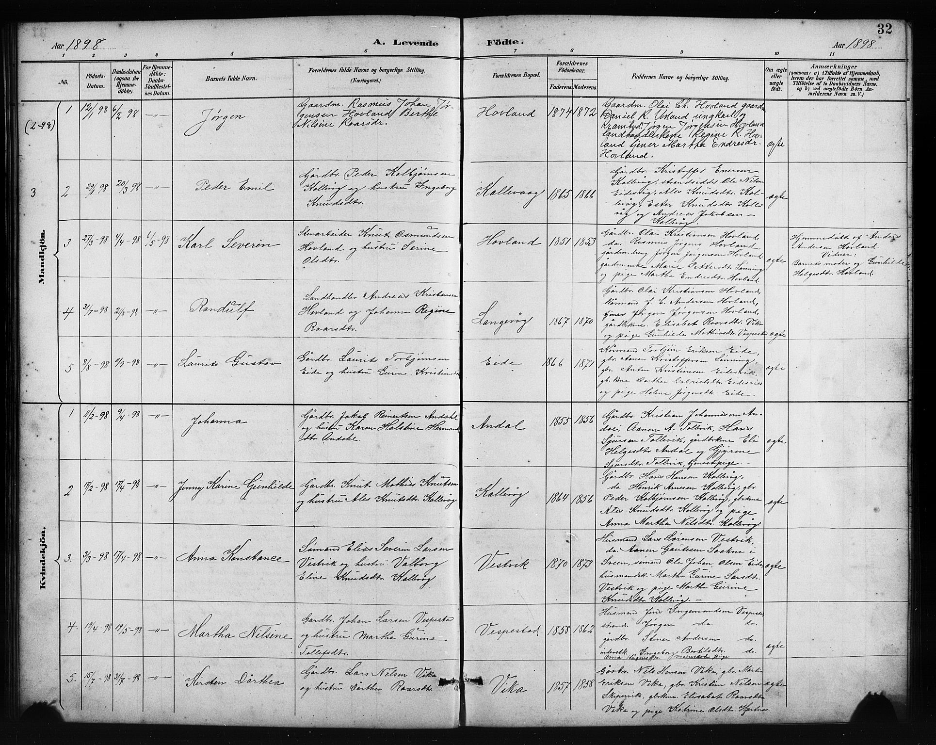 Finnås sokneprestembete, SAB/A-99925/H/Ha/Hab/Habc/L0002: Parish register (copy) no. C 2, 1887-1906, p. 32